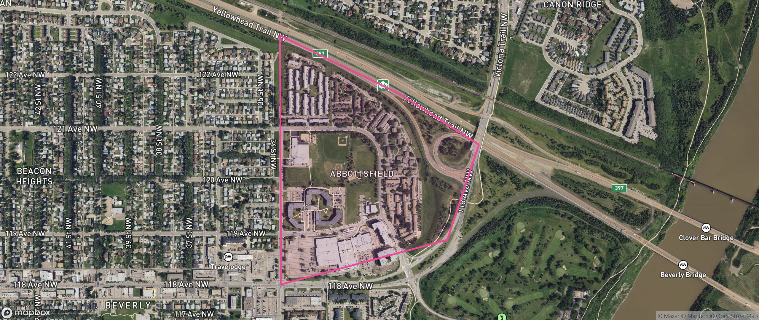 Map of Abbottsfield, Edmonton showing the community boundary