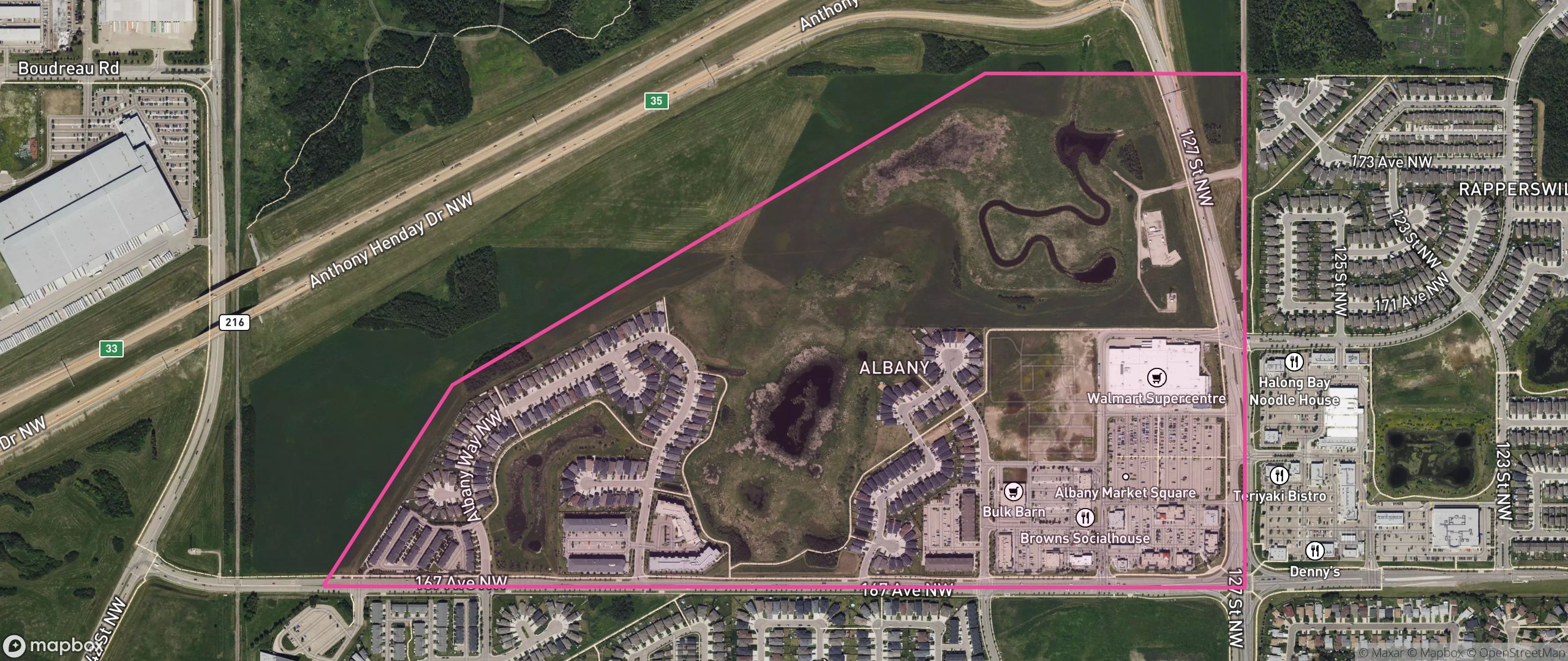 Map of Albany, Edmonton showing the community boundary