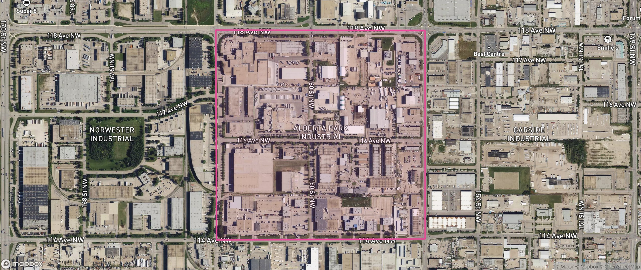 Map of Alberta Park Industrial, Edmonton showing the community boundary