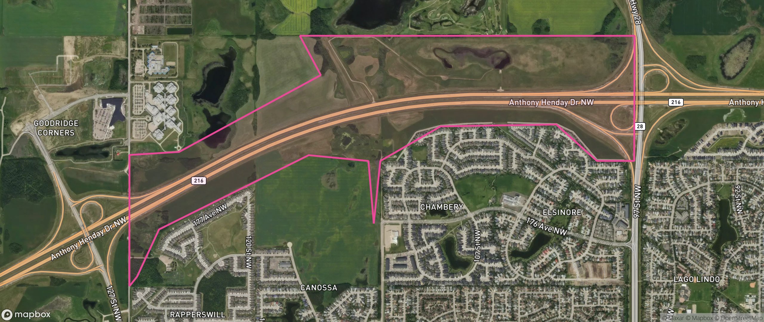 Map of Anthony Henday Castledowns, Edmonton showing the community boundary