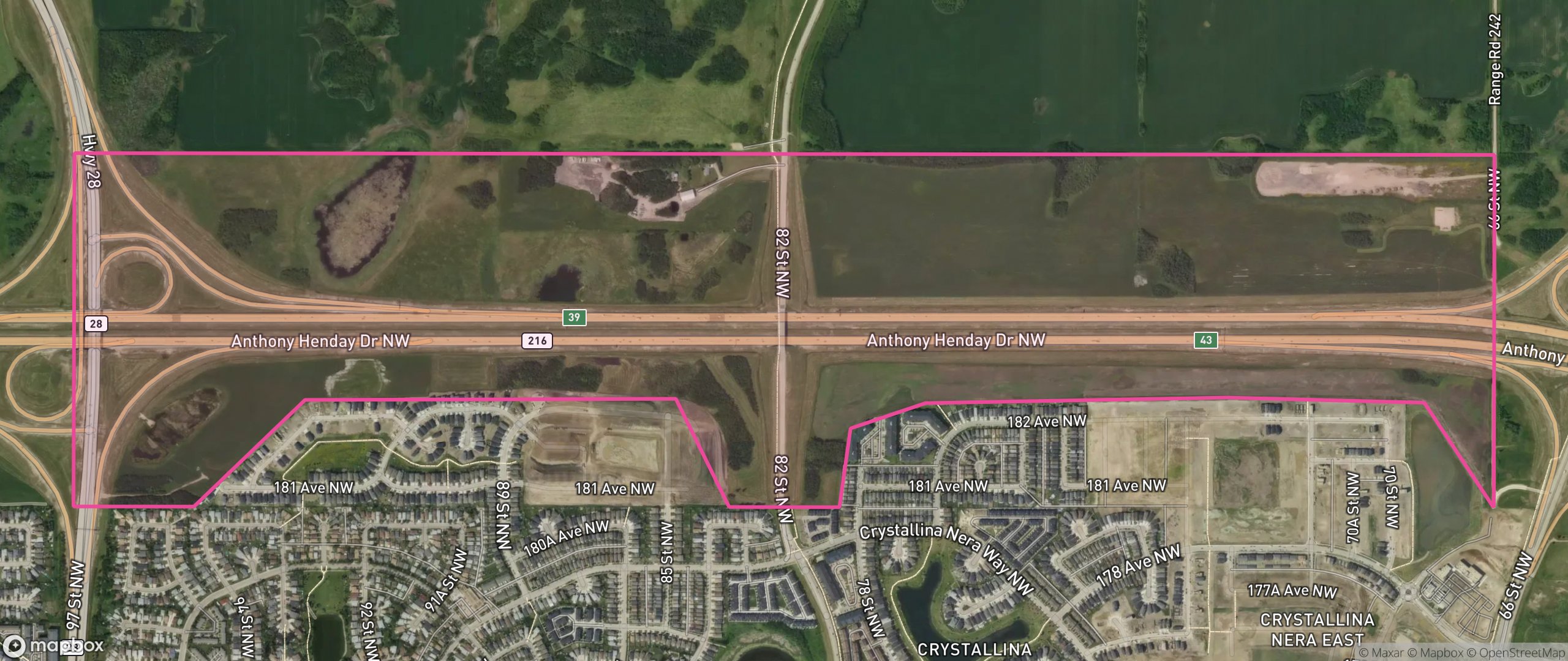 Map of Anthony Henday Lake District, Edmonton showing the community boundary