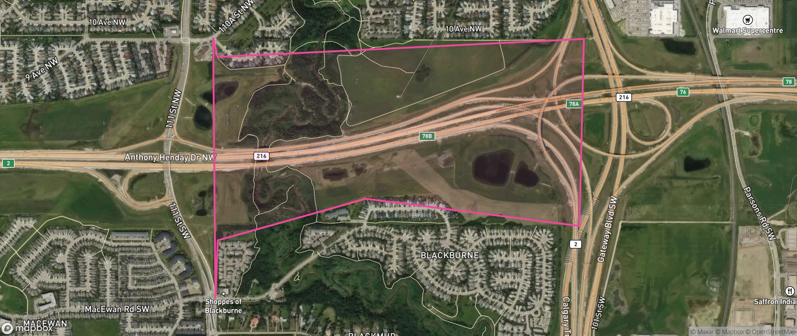 Map of Anthony Henday South Blackburne, Edmonton showing the community boundary