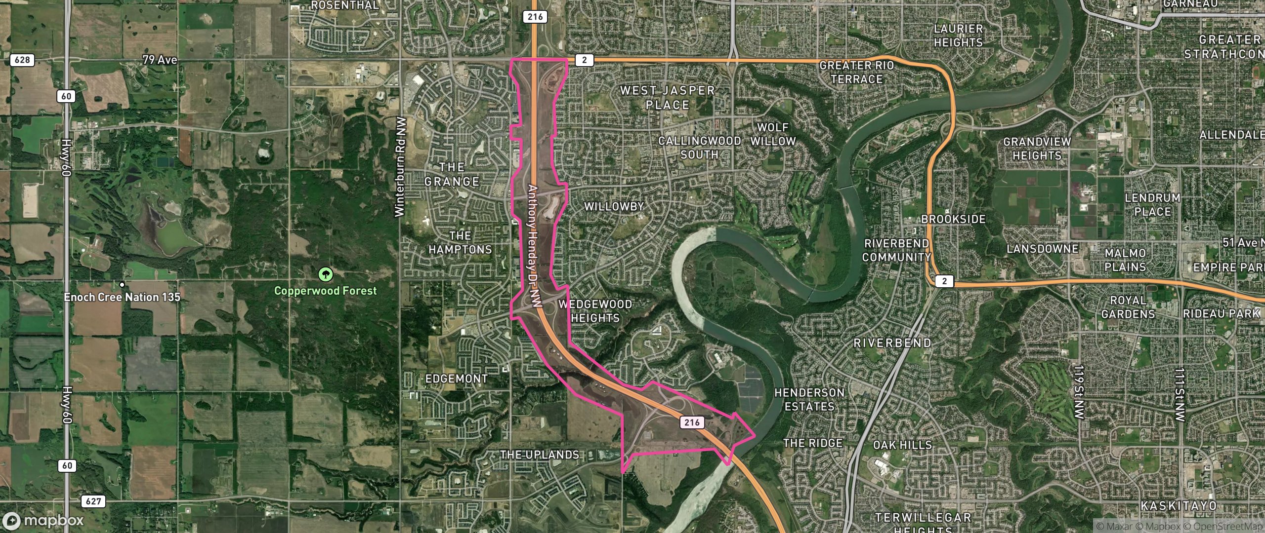 Map of Anthony Henday South West, Edmonton showing the community boundary
