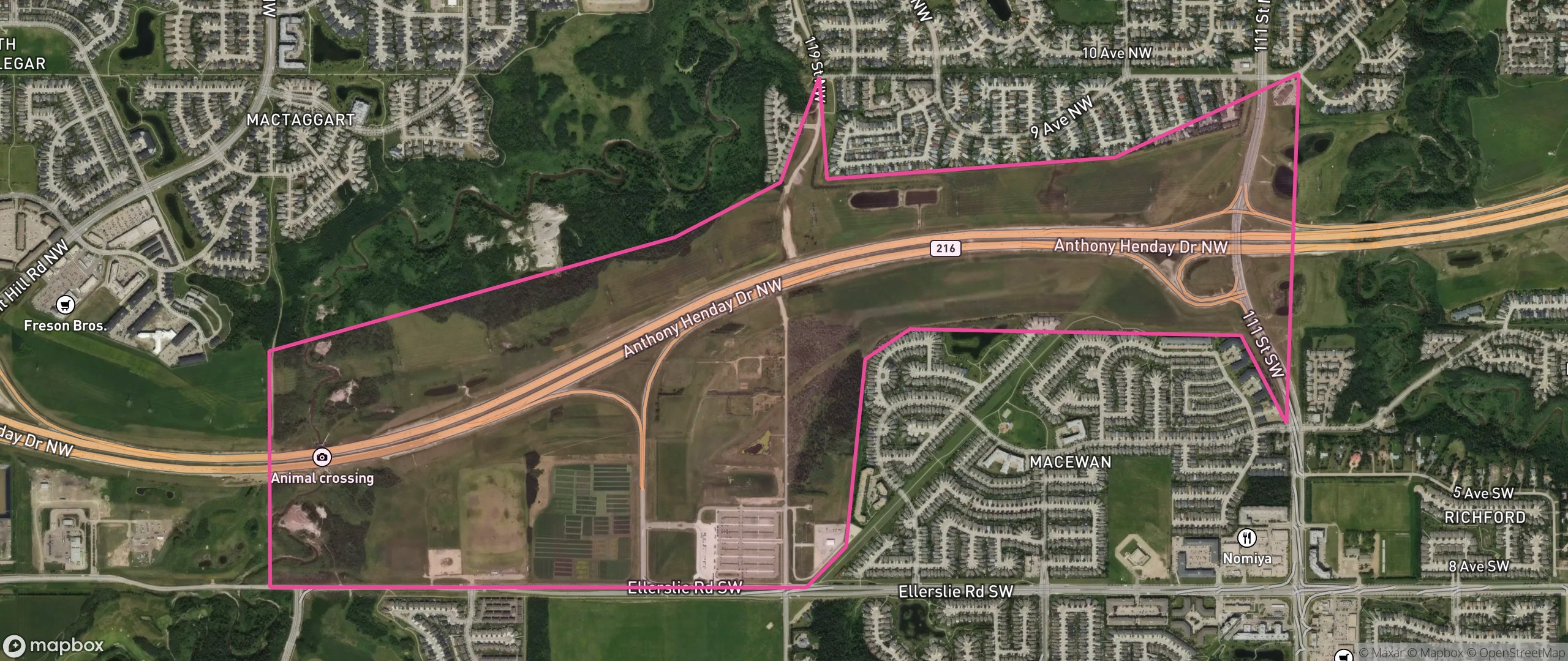 Map of Anthony Henday South, Edmonton showing the community boundary