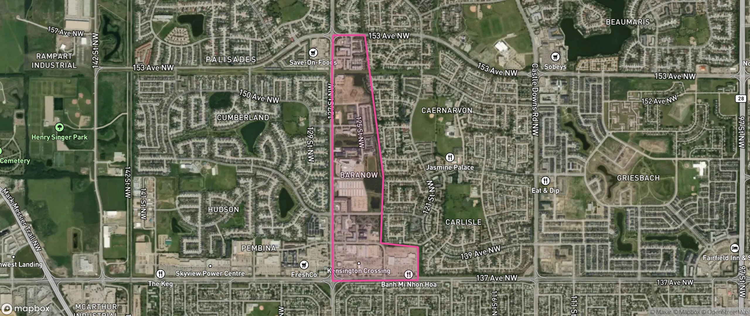 Map of Baranow, Edmonton showing the community boundary
