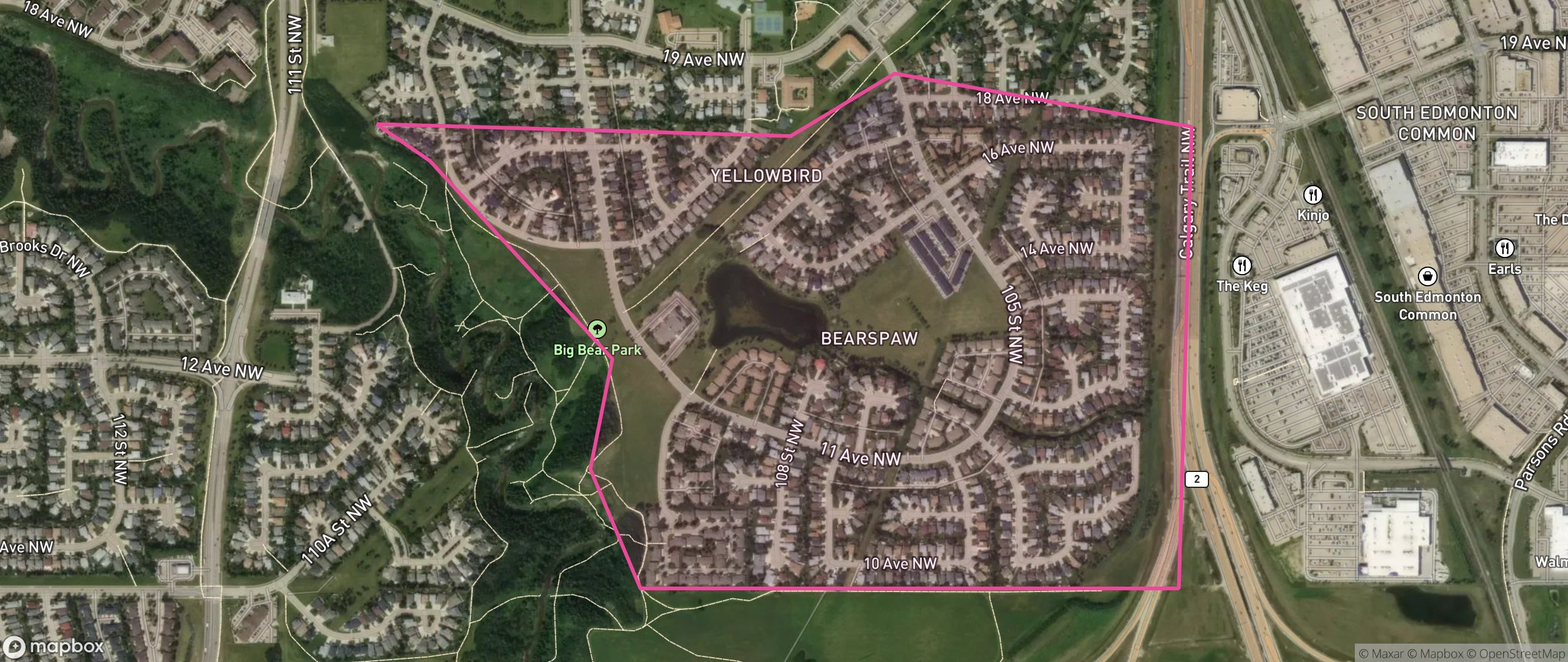 Map of Bearspaw, Edmonton showing the community boundary