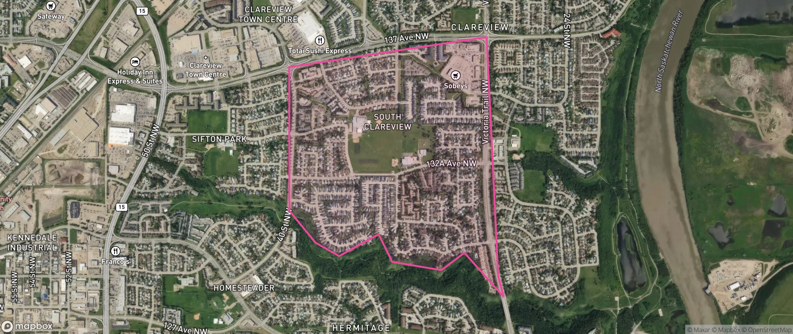 Map of Belmont, Edmonton showing the community boundary