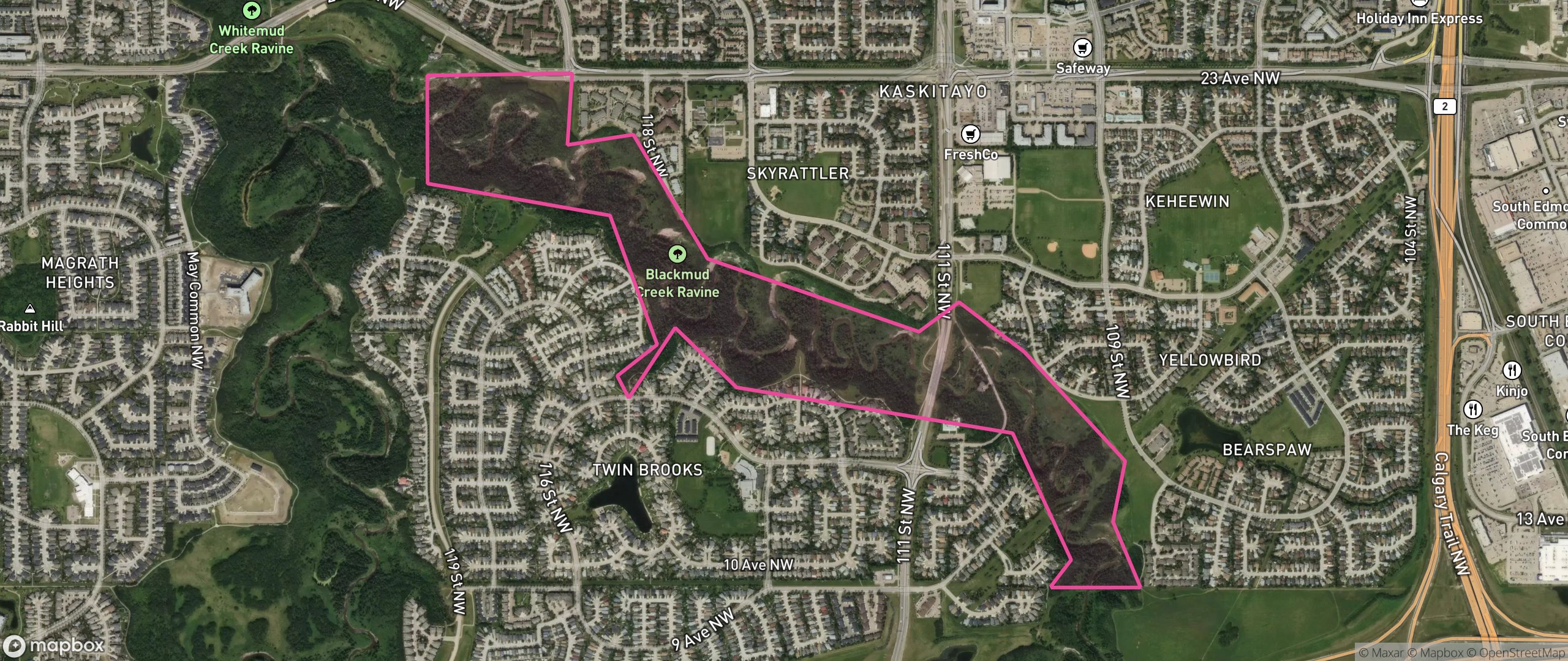 Map of Blackmud Creek Ravine, Edmonton showing the community boundary