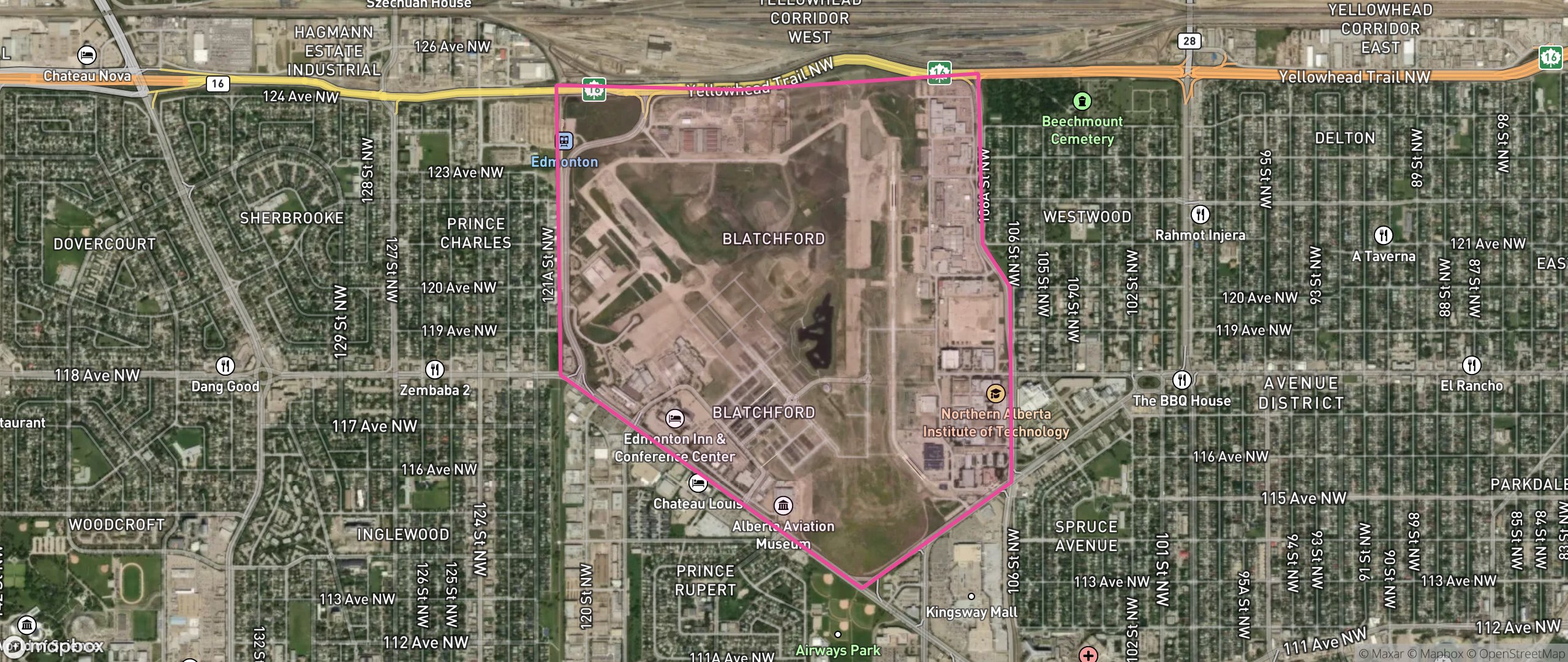 Map of Blatchford Area, Edmonton showing the community boundary