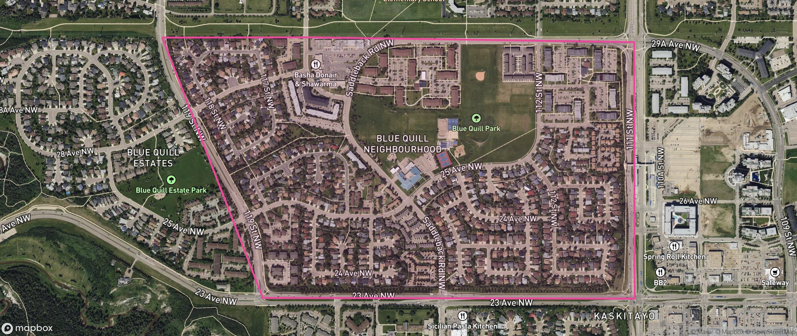 Map of Blue Quill, Edmonton showing the community boundary