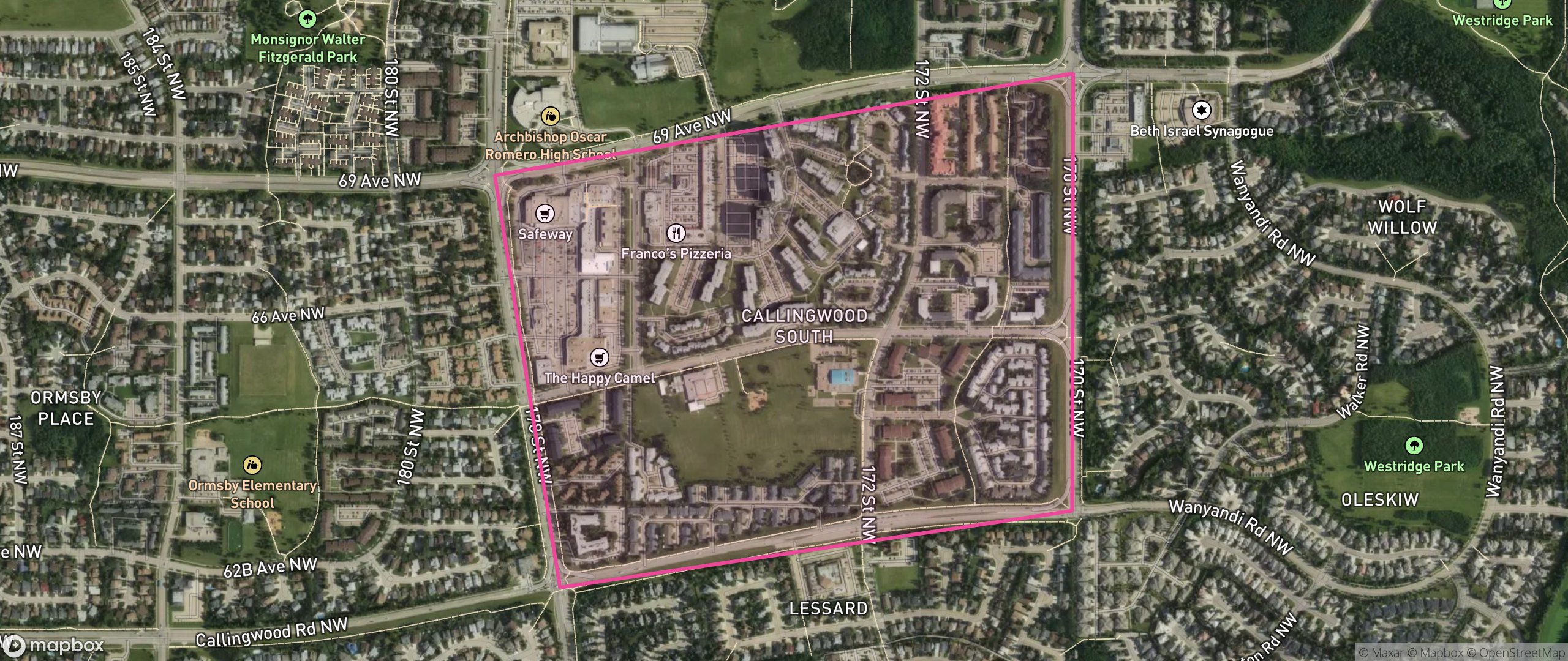 Map of Callingwood South, Edmonton showing the community boundary