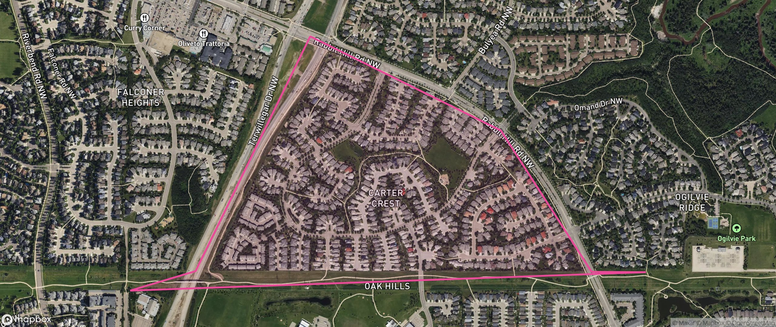 Map of Carter Crest, Edmonton showing the community boundary