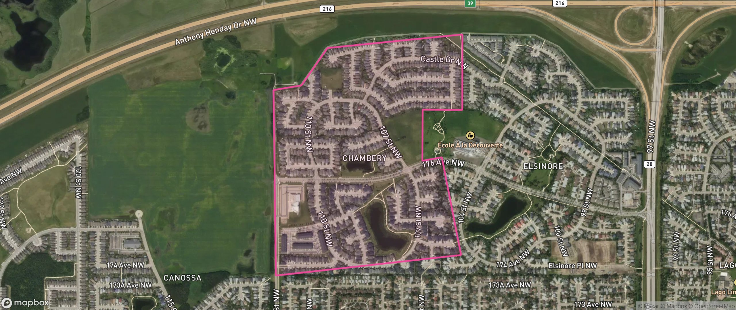 Map of Chambery, Edmonton showing the community boundary
