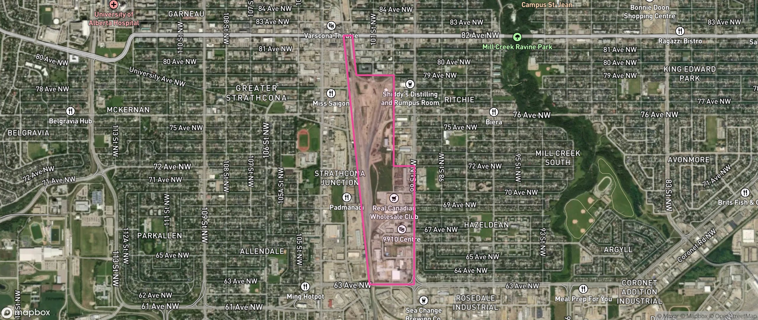 Map of CPR Irvine, Edmonton showing the community boundary