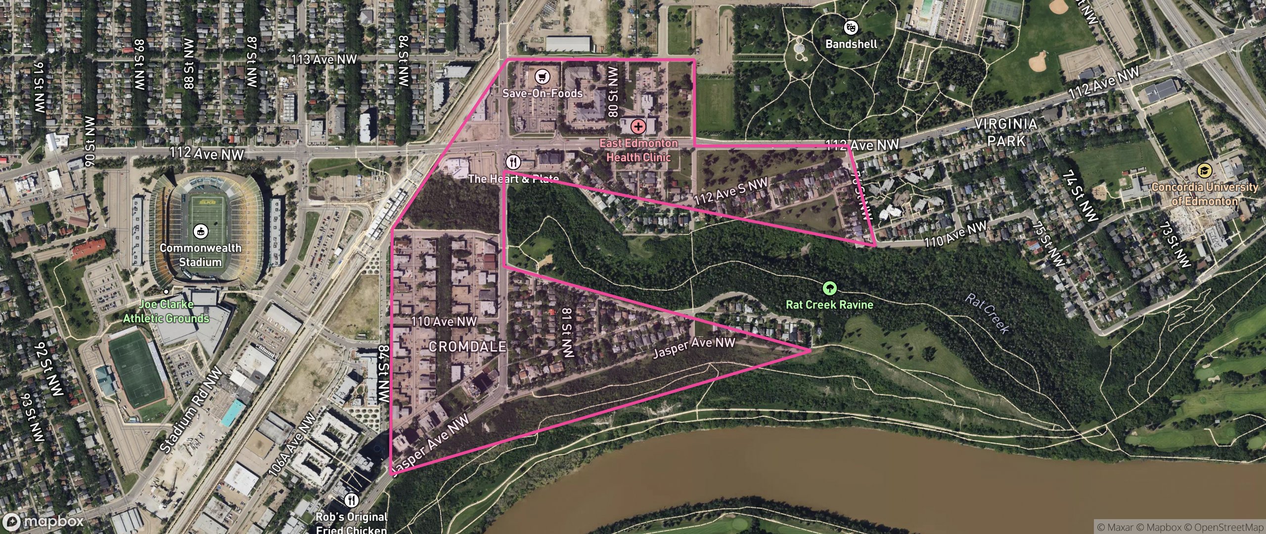 Map of Cromdale, Edmonton showing the community boundary