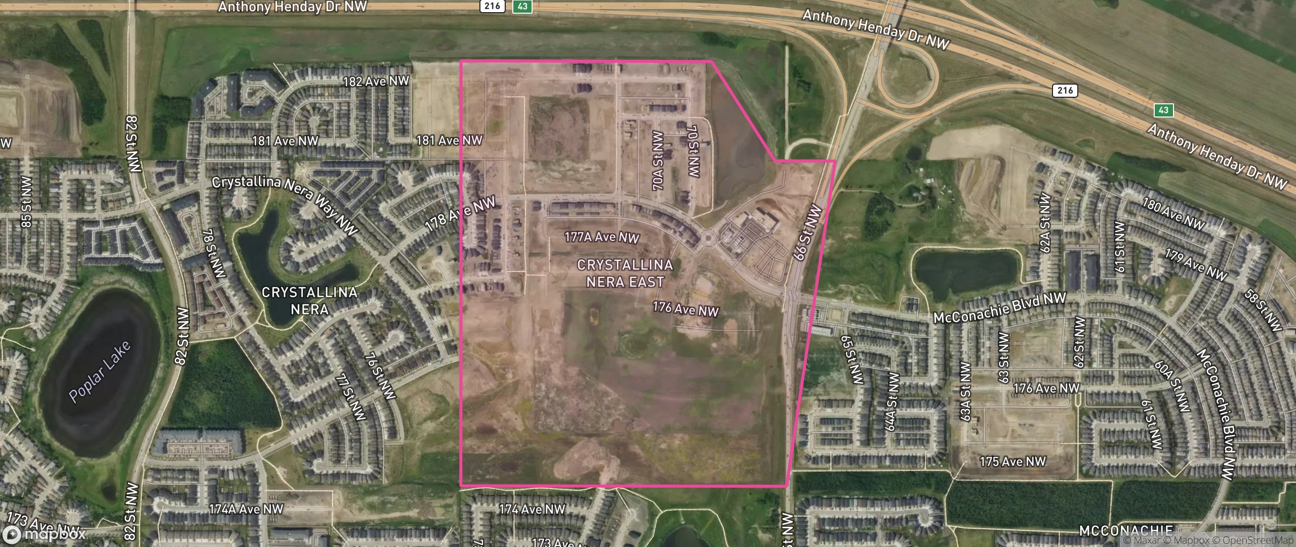 Map of Crystallina Nera East, Edmonton showing the community boundary