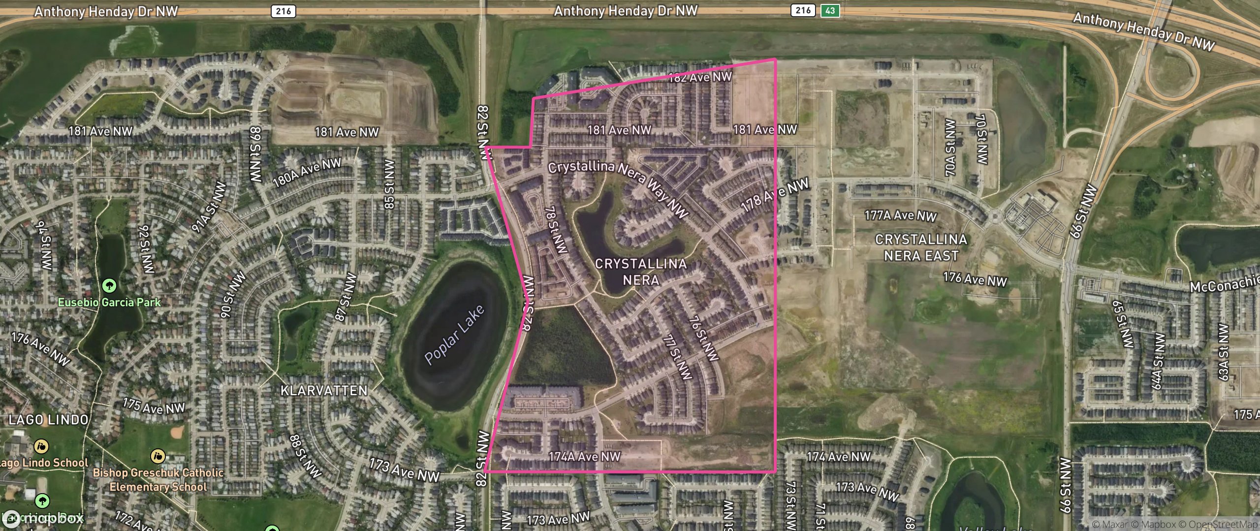 Map of Crystallina Nera West, Edmonton showing the community boundary