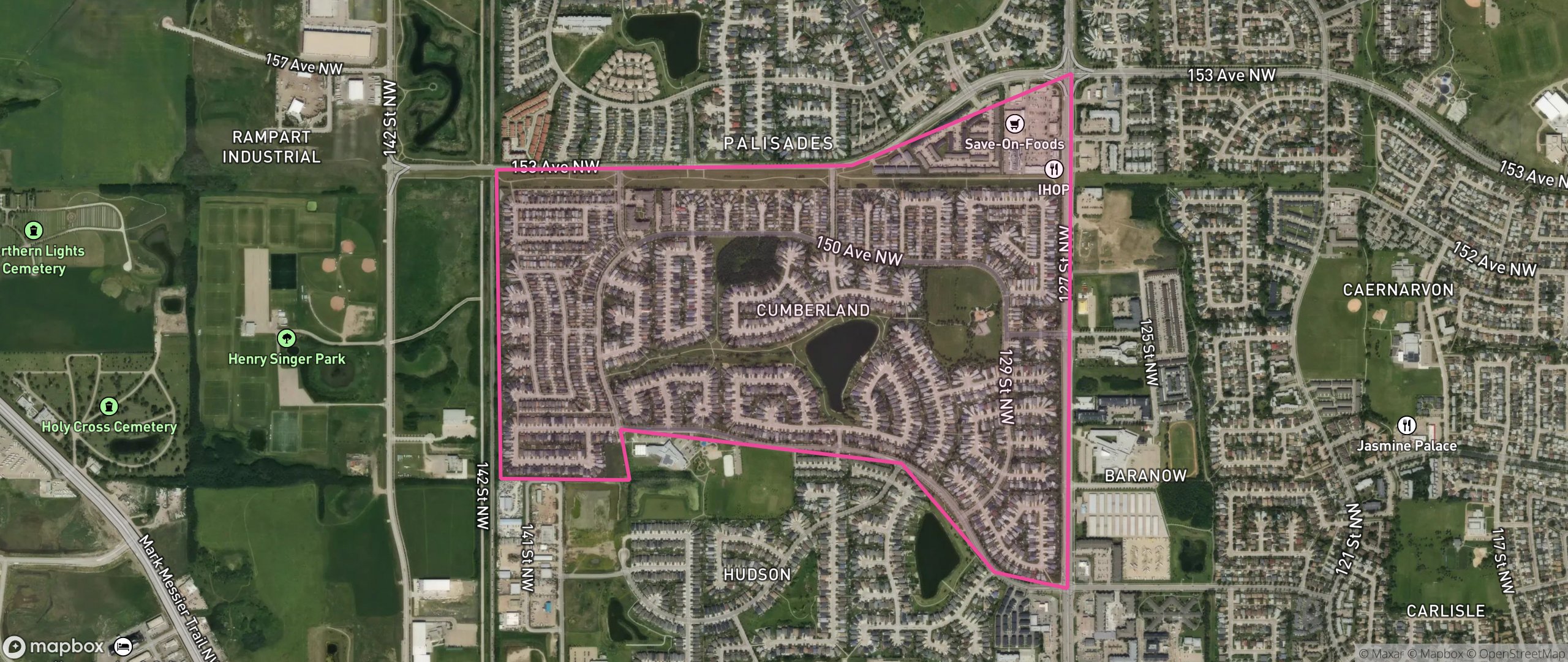 Map of Cumberland, Edmonton showing the community boundary