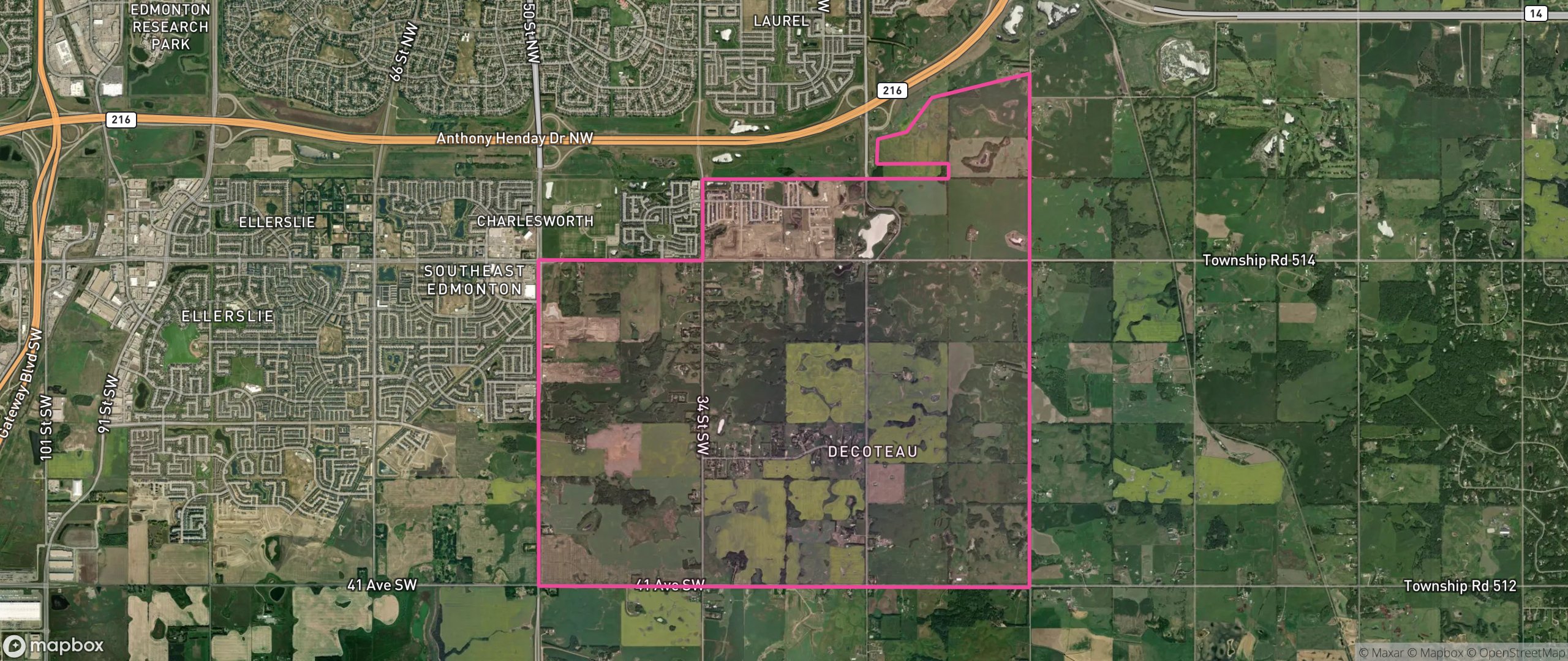 Map of Decoteau, Edmonton showing the community boundary