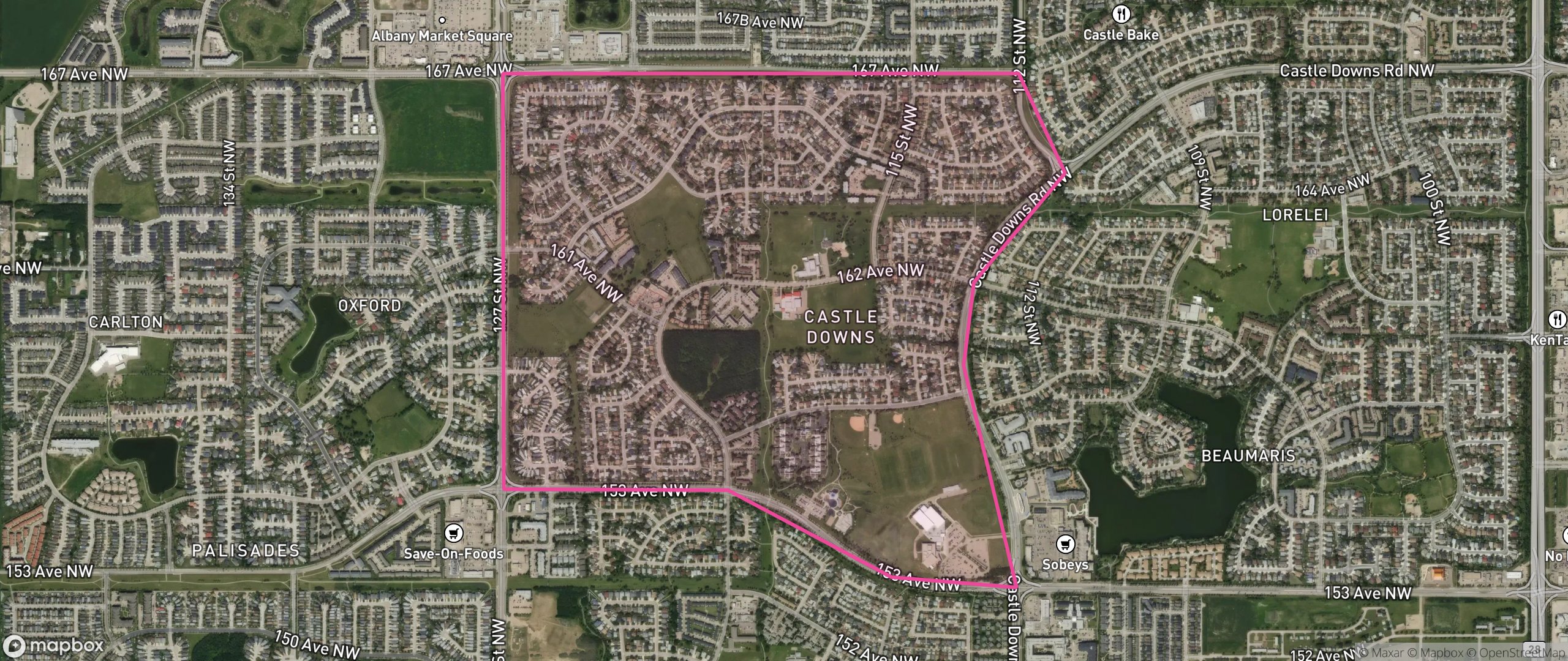 Map of Dunluce, Edmonton showing the community boundary