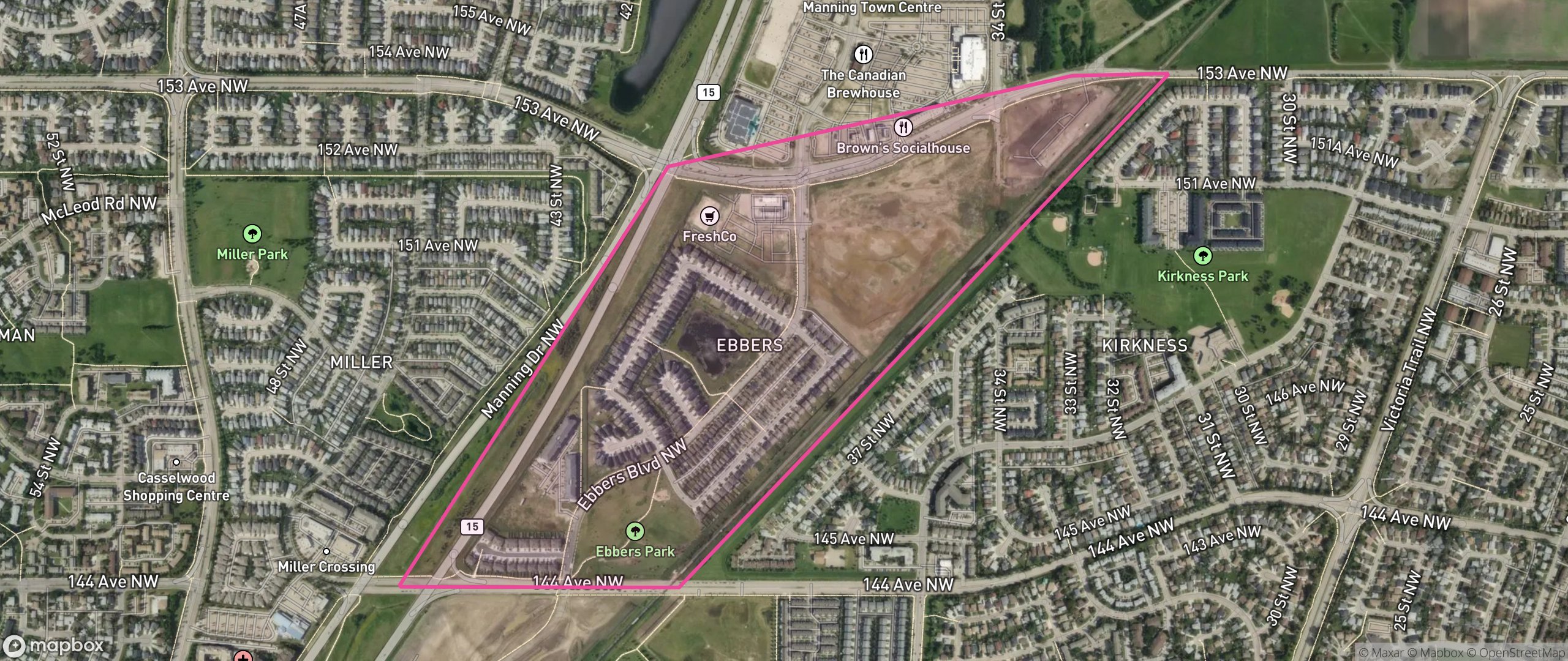 Map of Ebbers, Edmonton showing the community boundary