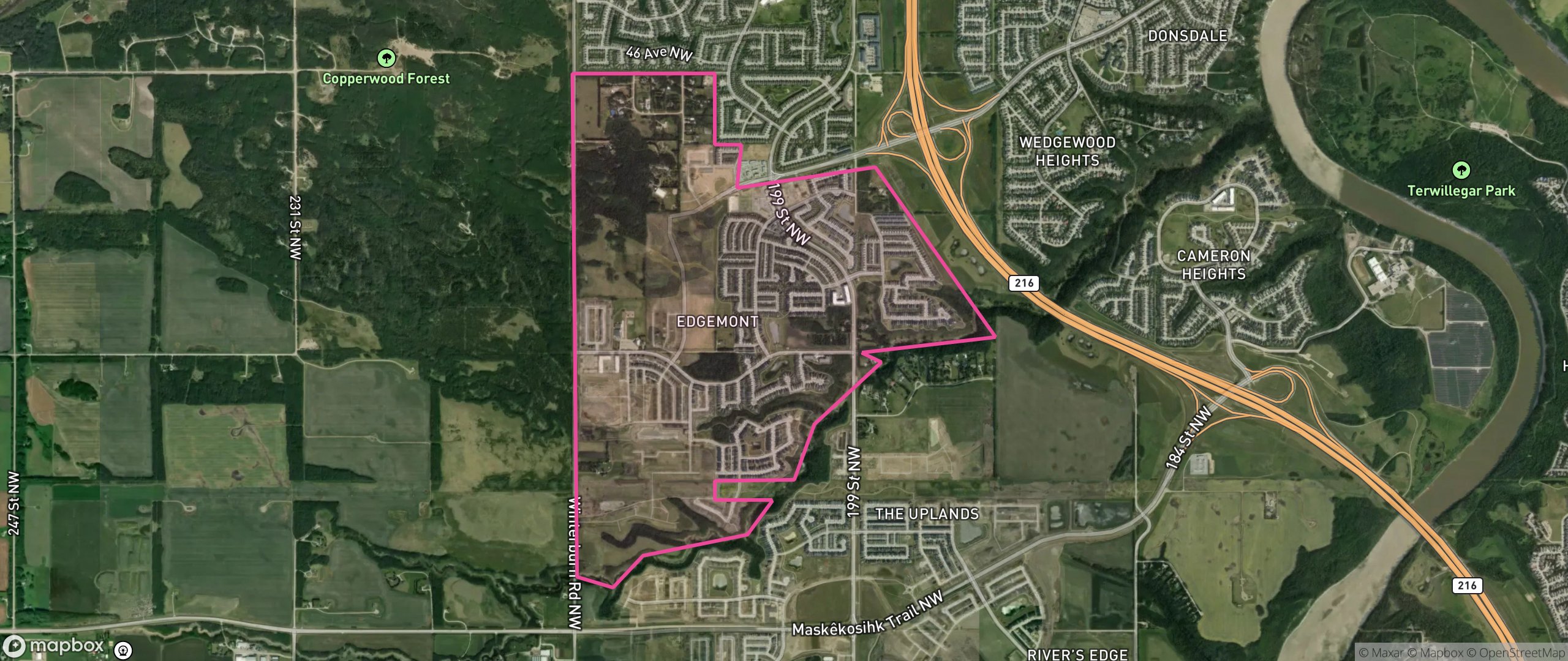 Map of Edgemont, Edmonton showing the community boundary