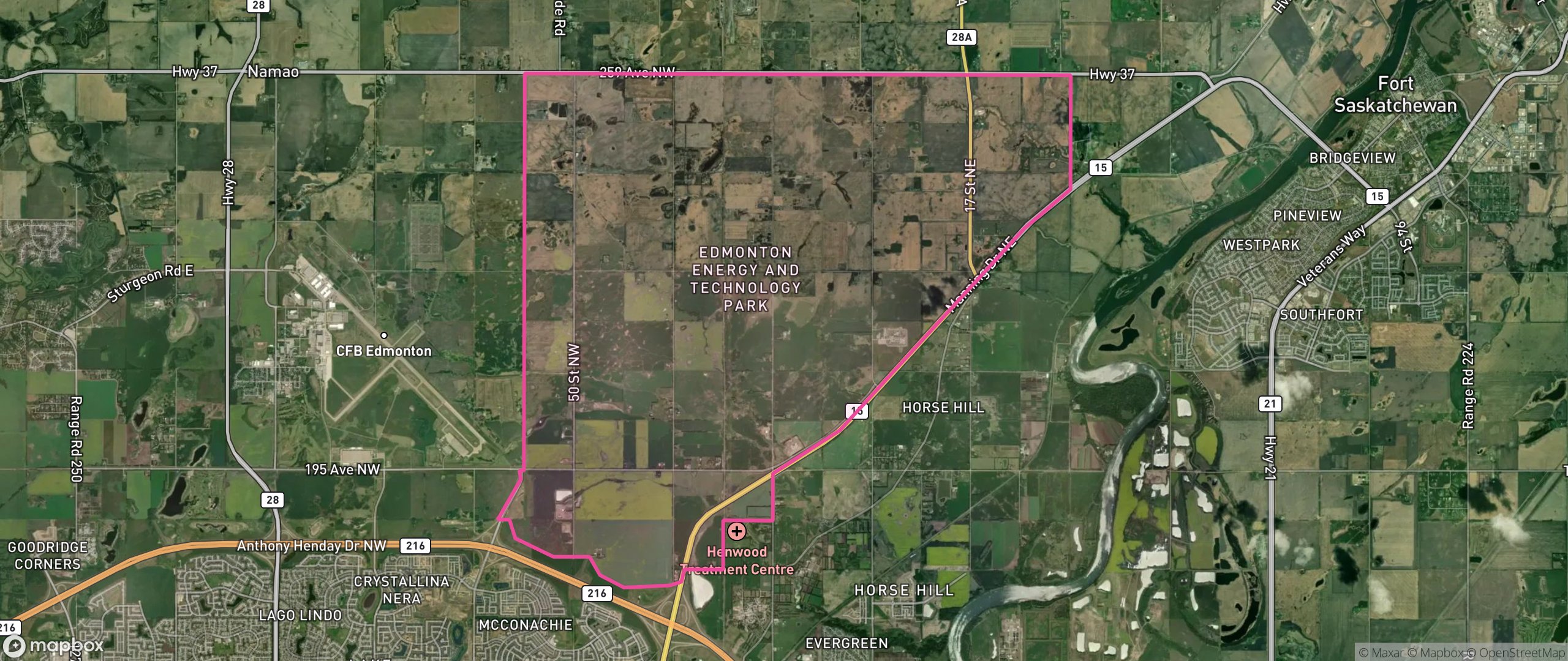 Map of Edmonton Energy And Technology Park, Edmonton showing the community boundary