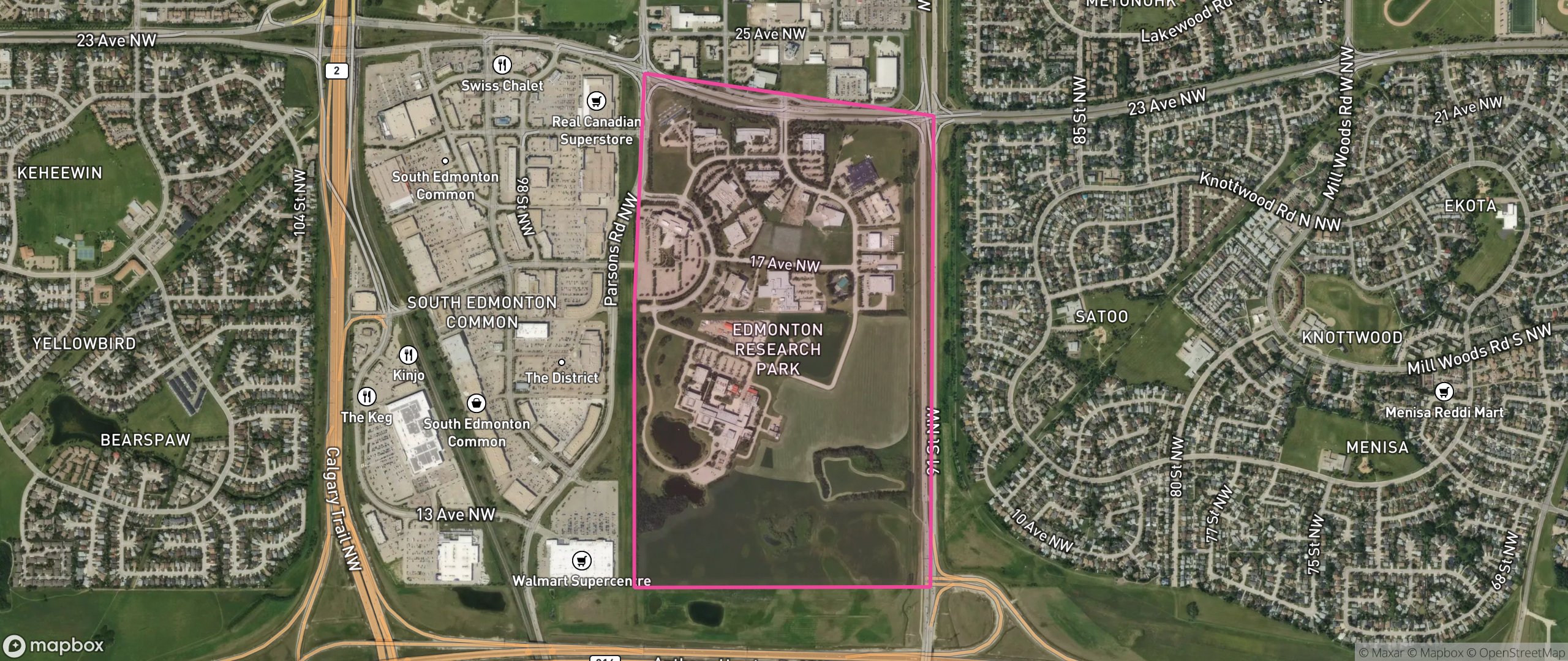 Map of Edmonton Research and Development Park, Edmonton showing the community boundary