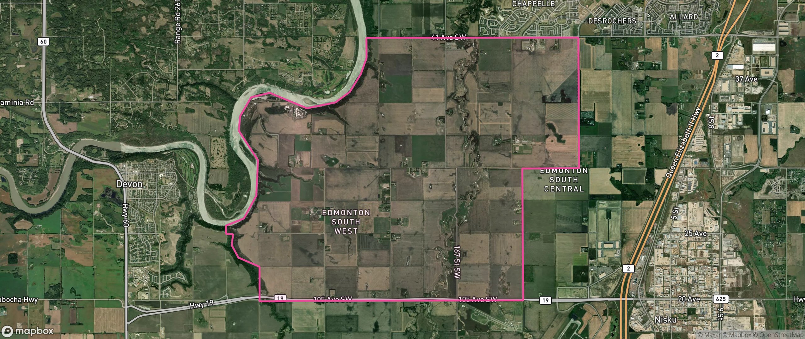 Map of Edmonton South NBHD1, Edmonton showing the community boundary
