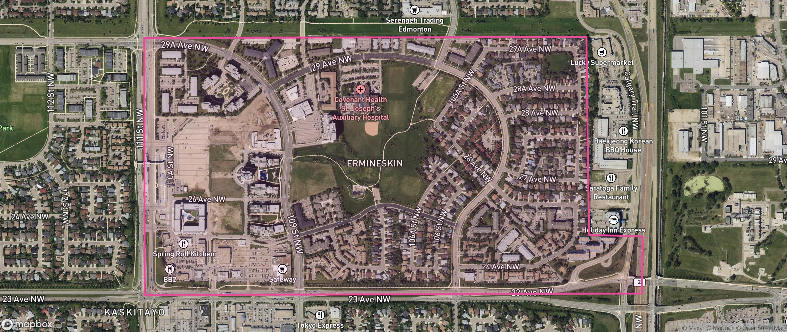 Map of Ermineskin, Edmonton showing the community boundary