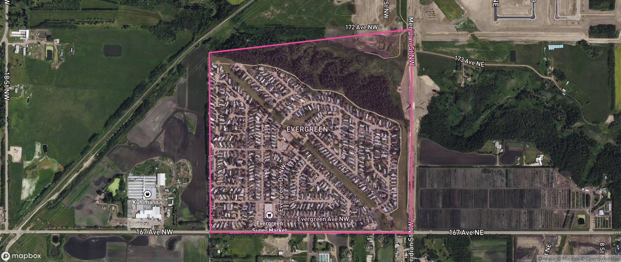 Map of Evergreen, Edmonton showing the community boundary