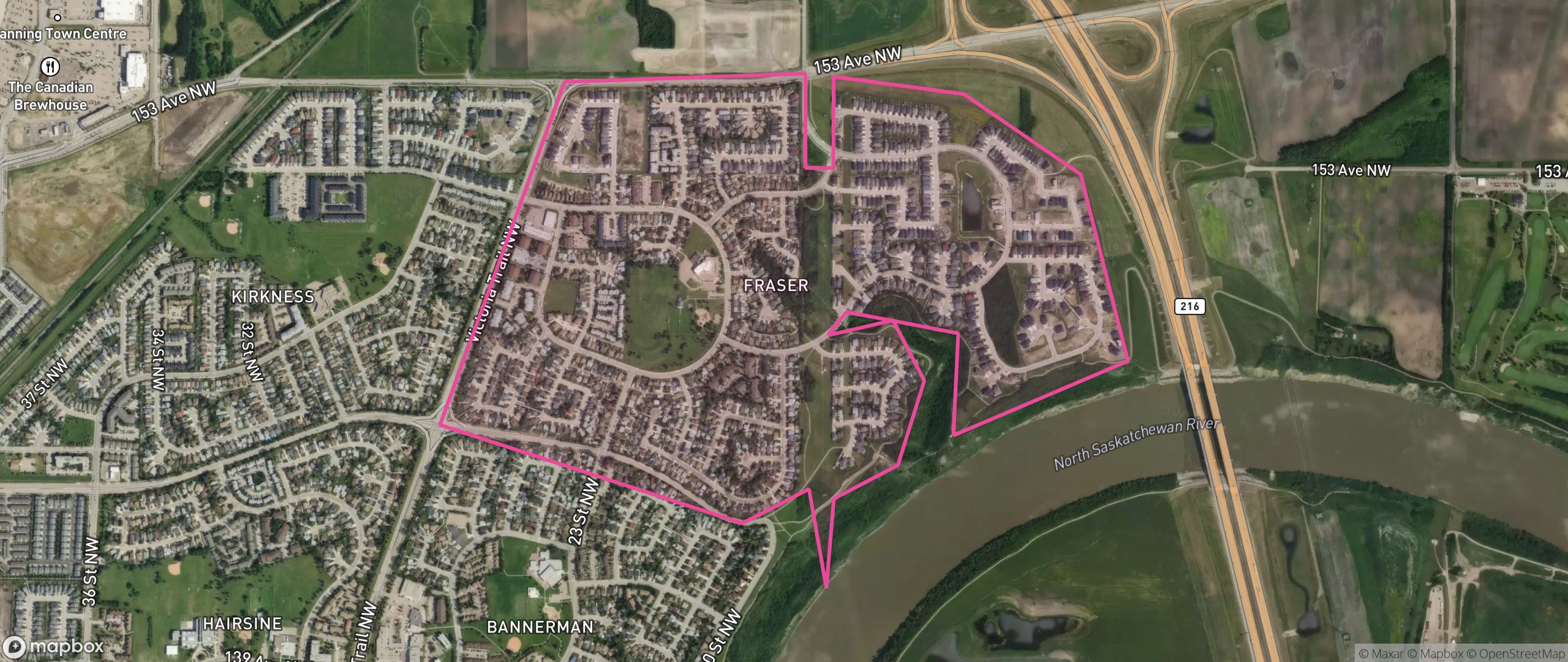 Map of Fraser, Edmonton showing the community boundary