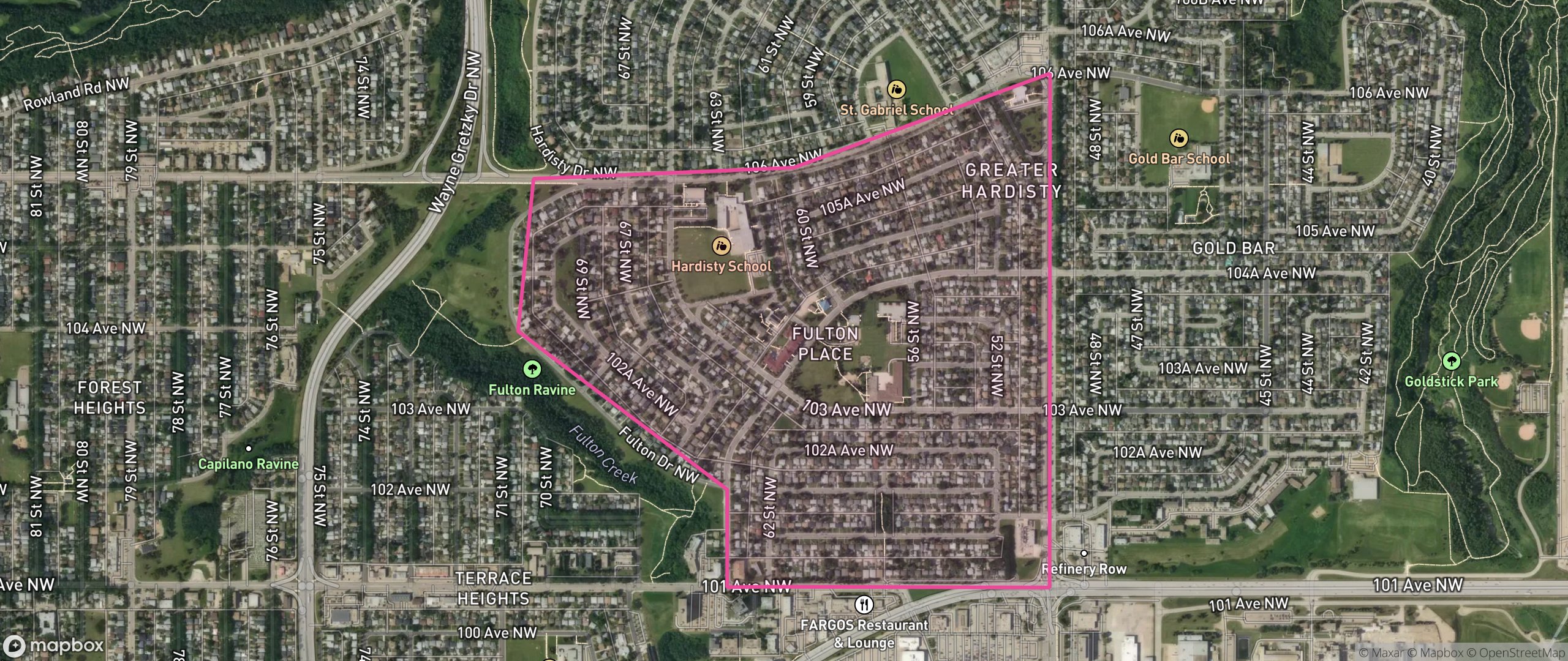 Map of Fulton Place, Edmonton showing the community boundary