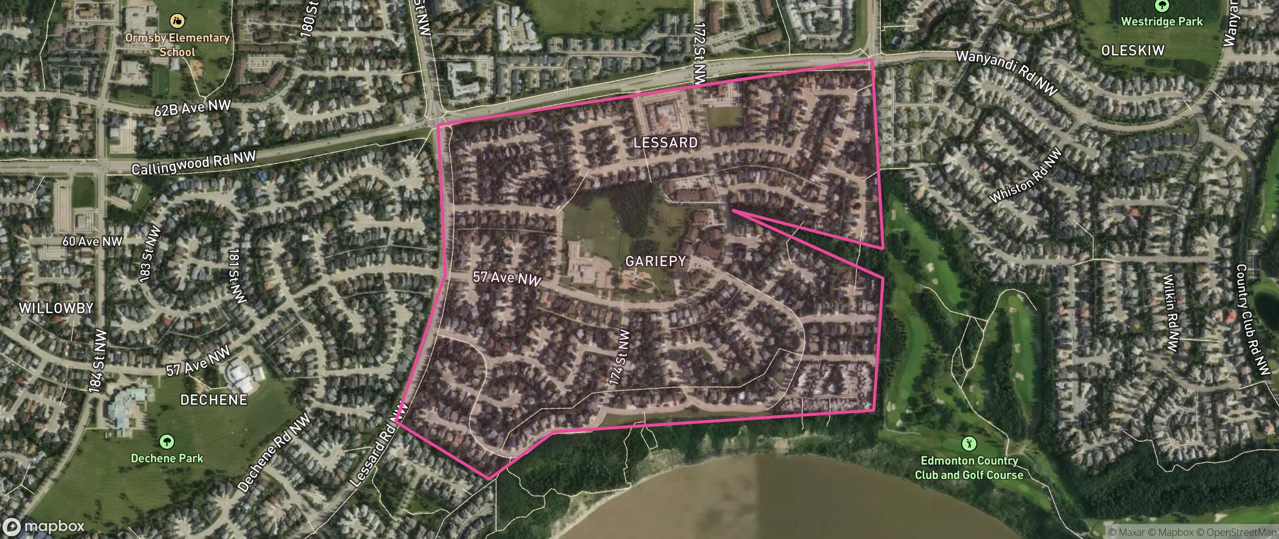 Map of Gariepy, Edmonton showing the community boundary