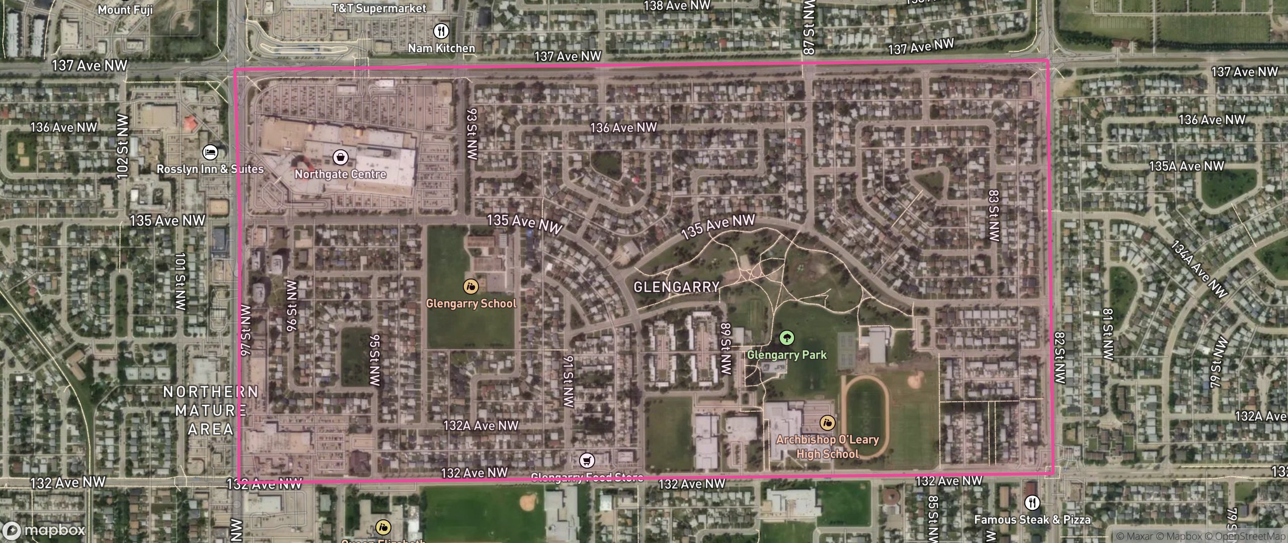 Map of Glengarry, Edmonton showing the community boundary