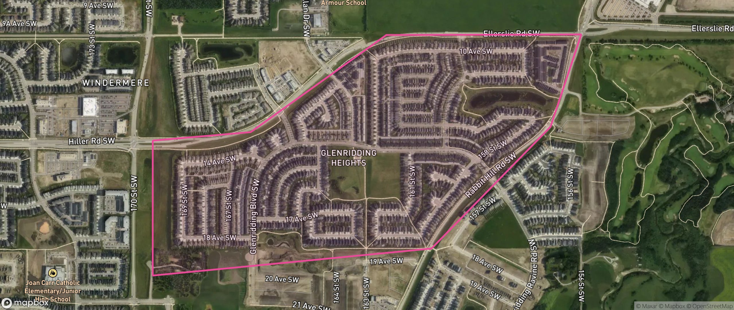 Map of Glenridding Heights, Edmonton showing the community boundary