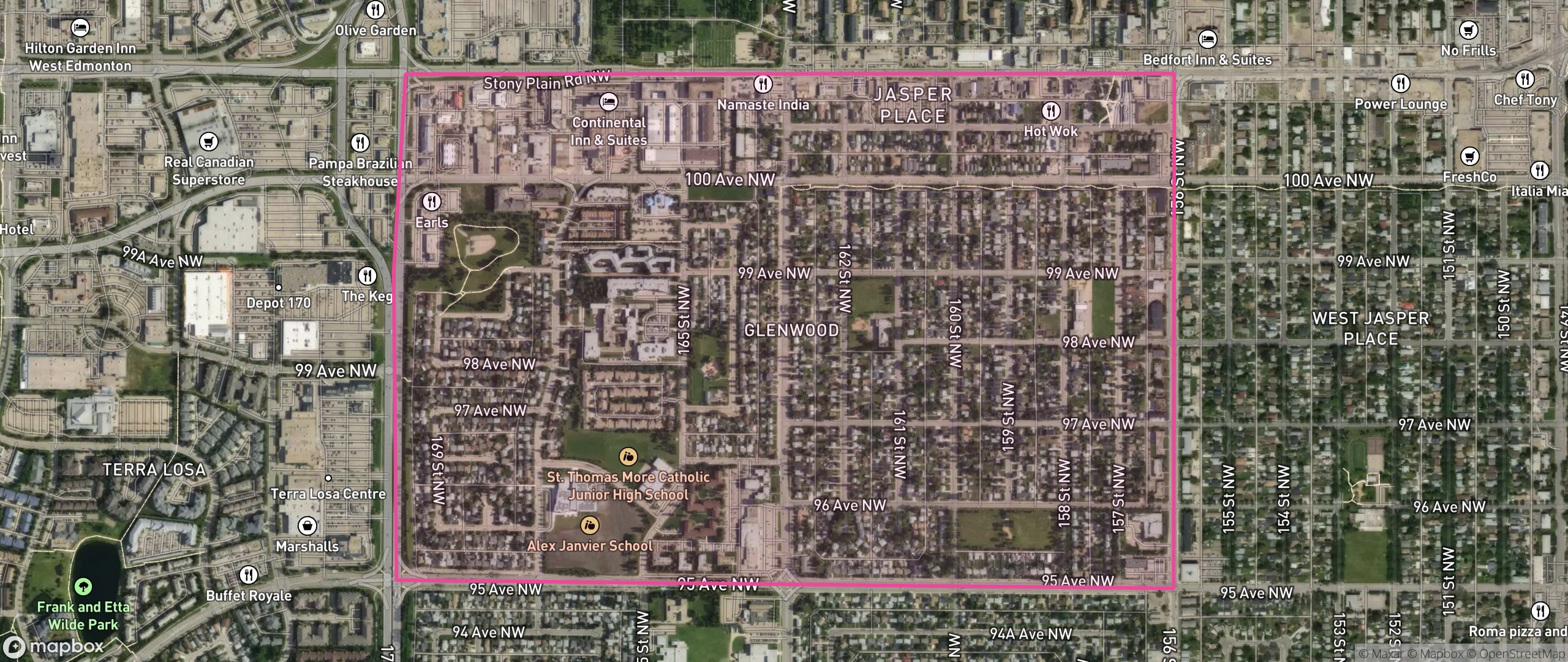 Map of Glenwood, Edmonton showing the community boundary