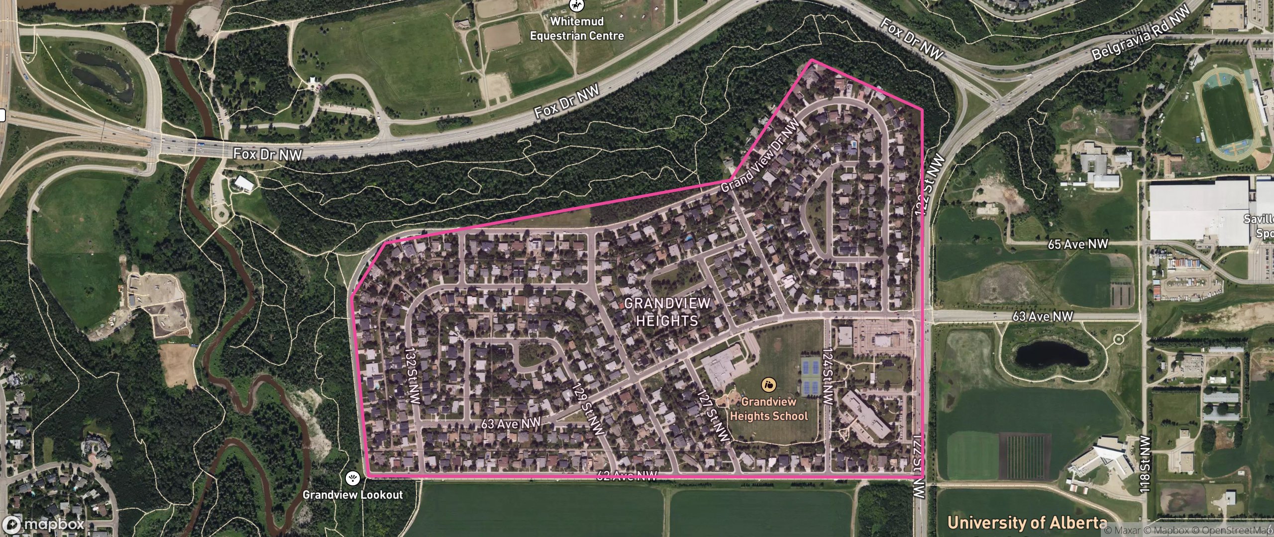 Map of Grandview Heights, Edmonton showing the community boundary