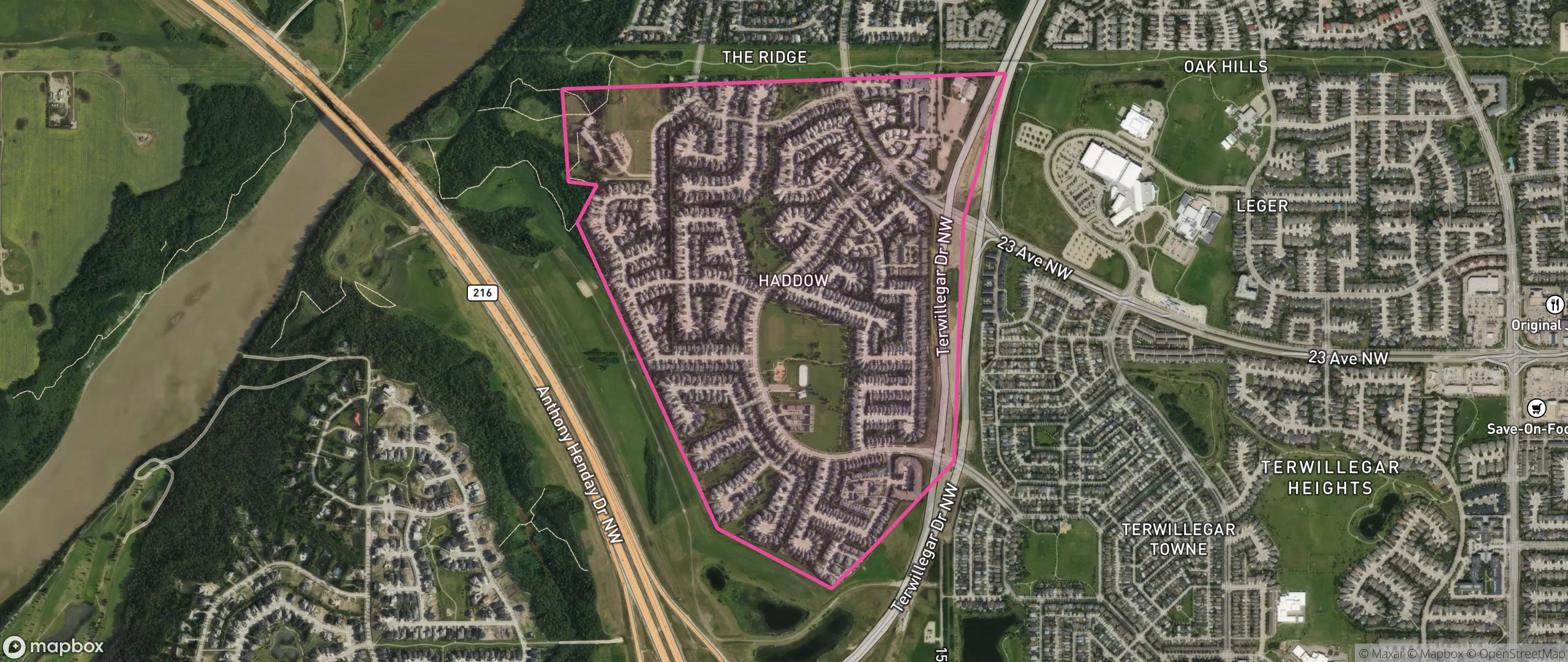 Map of Haddow, Edmonton showing the community boundary