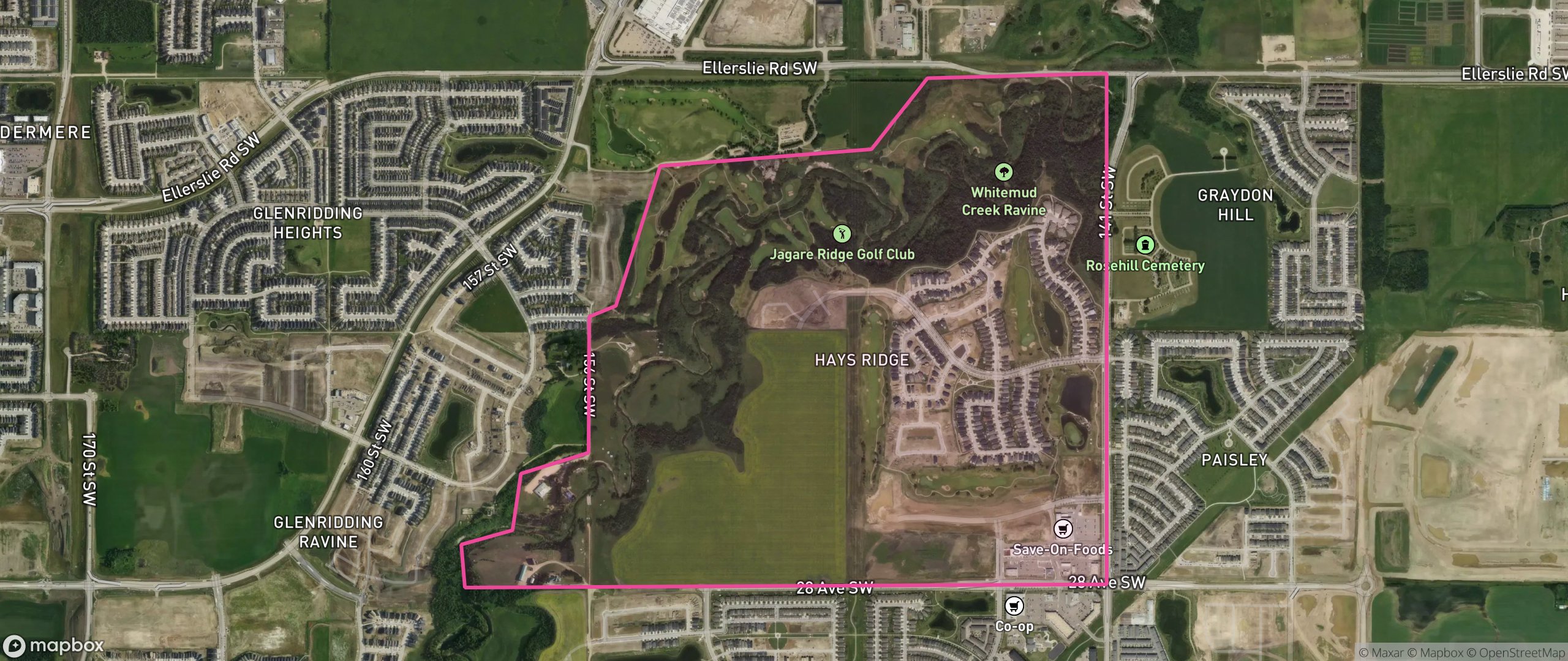 Map of Hays Ridge Area, Edmonton showing the community boundary