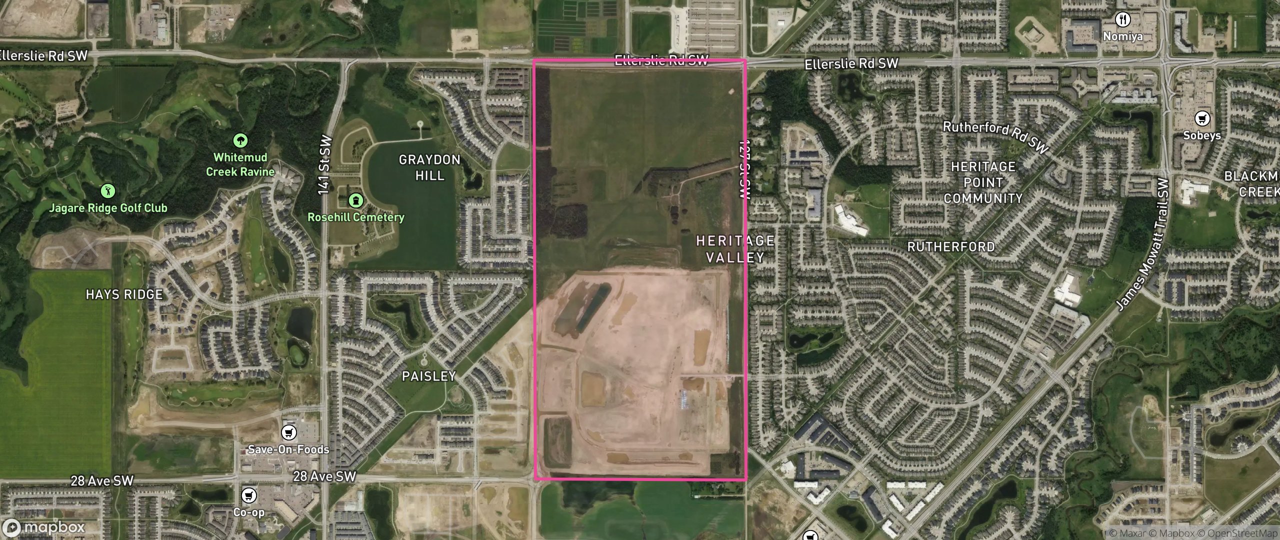 Map of Heritage Valley Area, Edmonton showing the community boundary