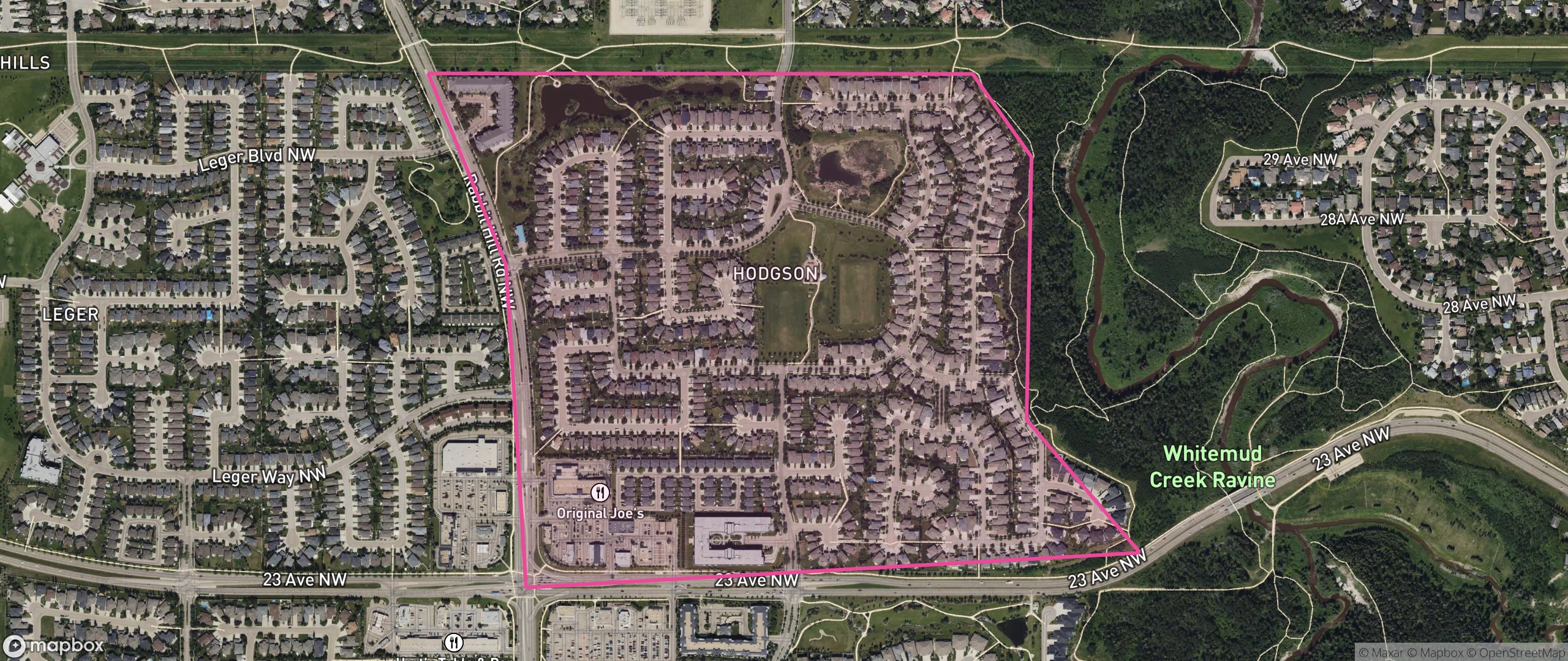 Map of Hodgson, Edmonton showing the community boundary