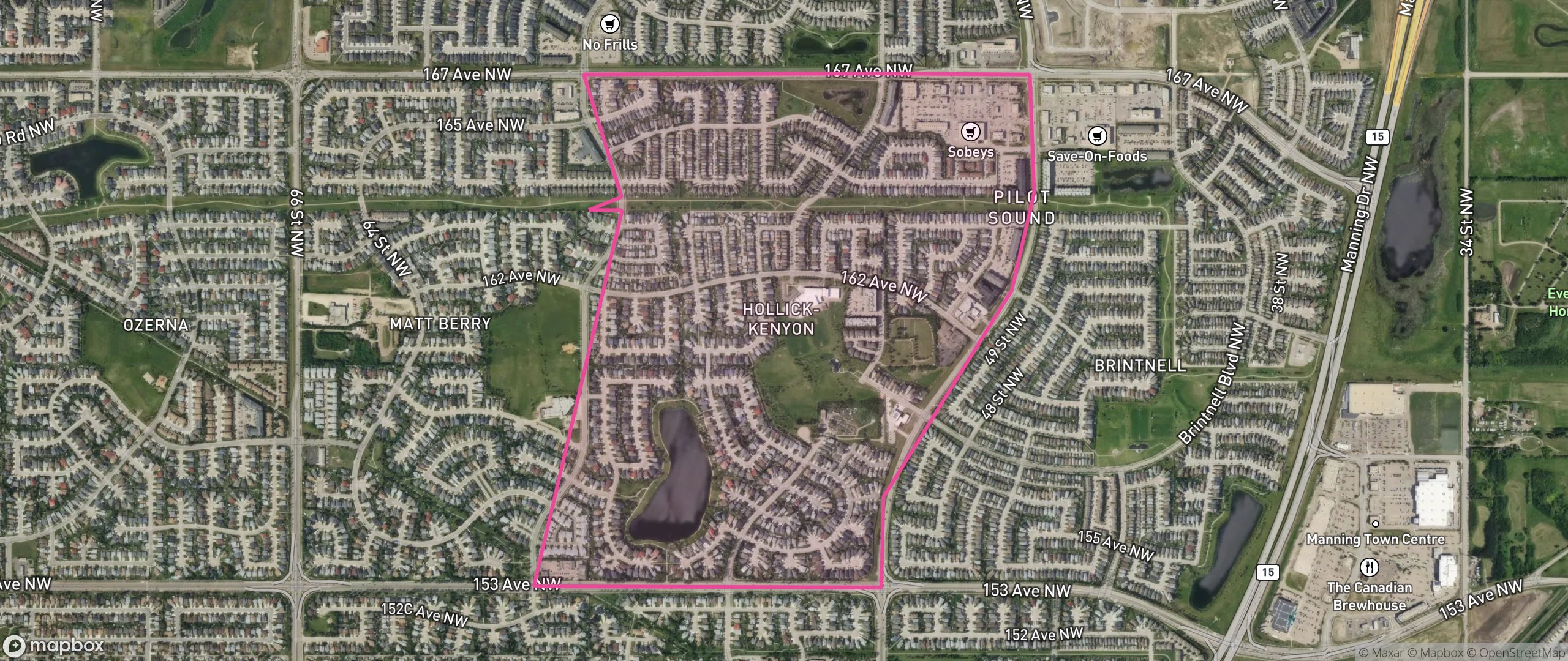Map of Hollick-Kenyon, Edmonton showing the community boundary