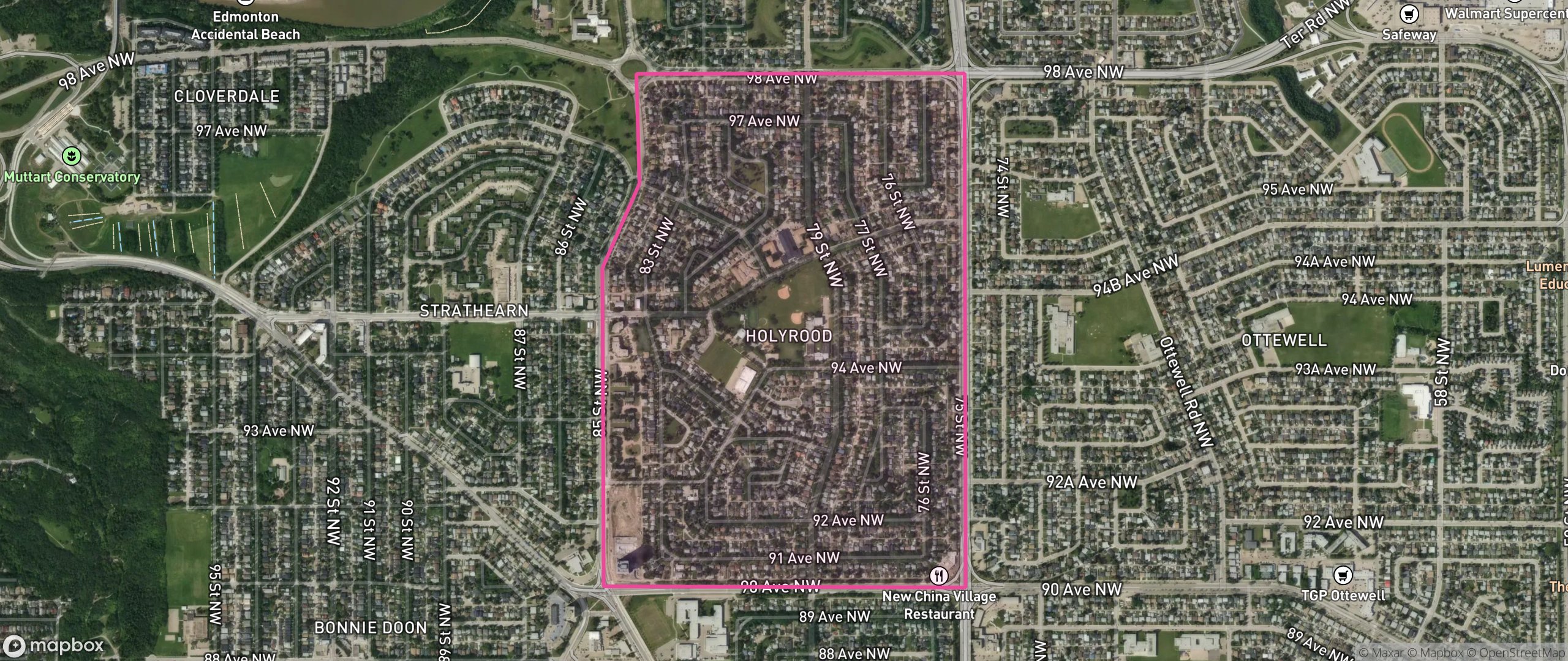 Map of Holyrood, Edmonton showing the community boundary