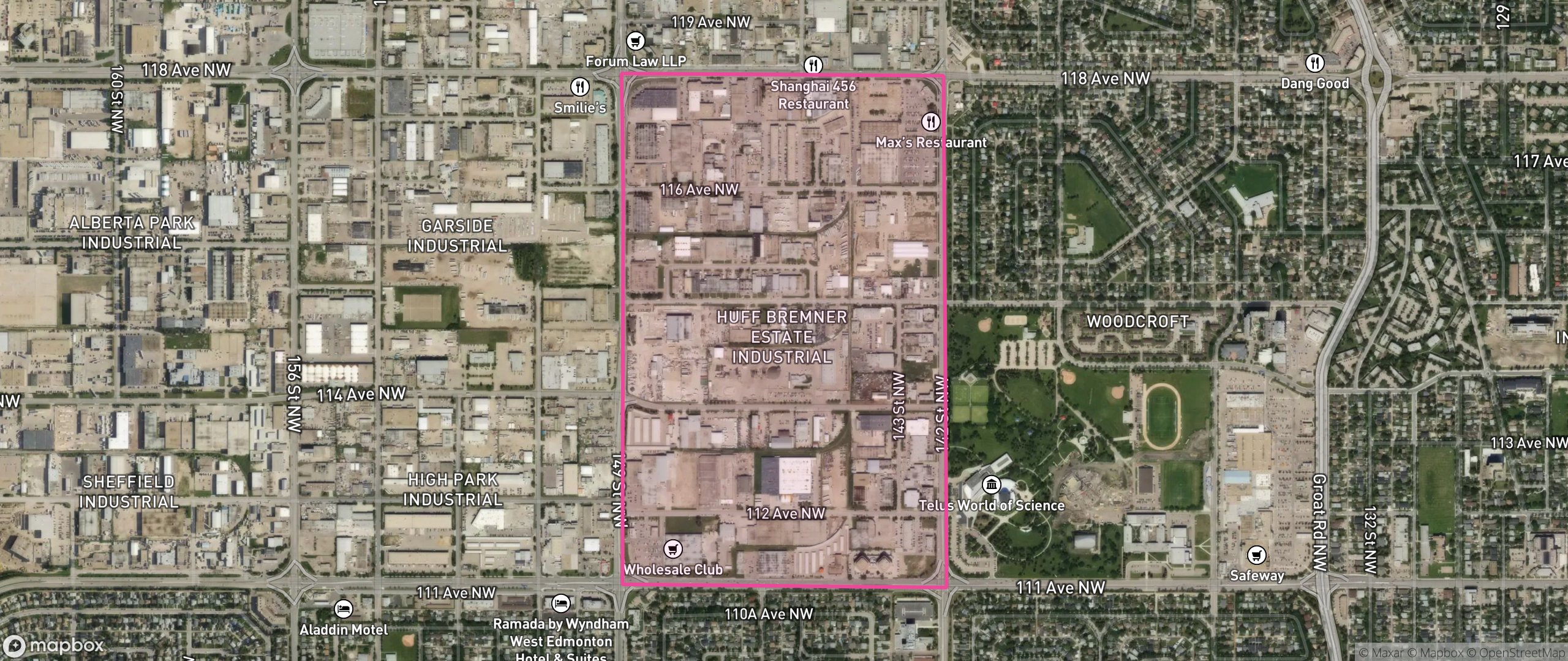 Map of Huff Bremner Estate Industrial, Edmonton showing the community boundary