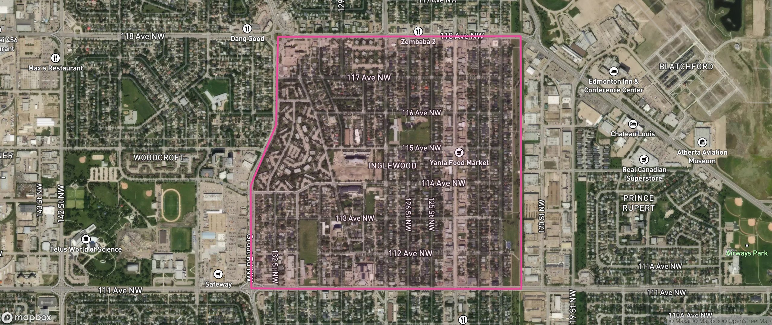 Map of Inglewood, Edmonton showing the community boundary