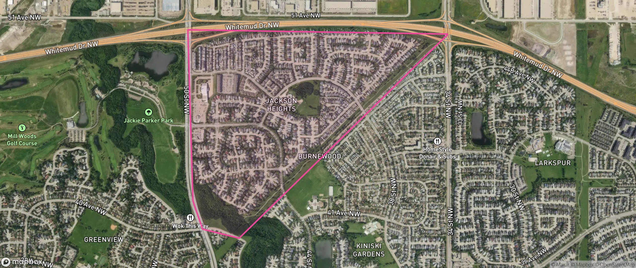 Map of Jackson Heights, Edmonton showing the community boundary