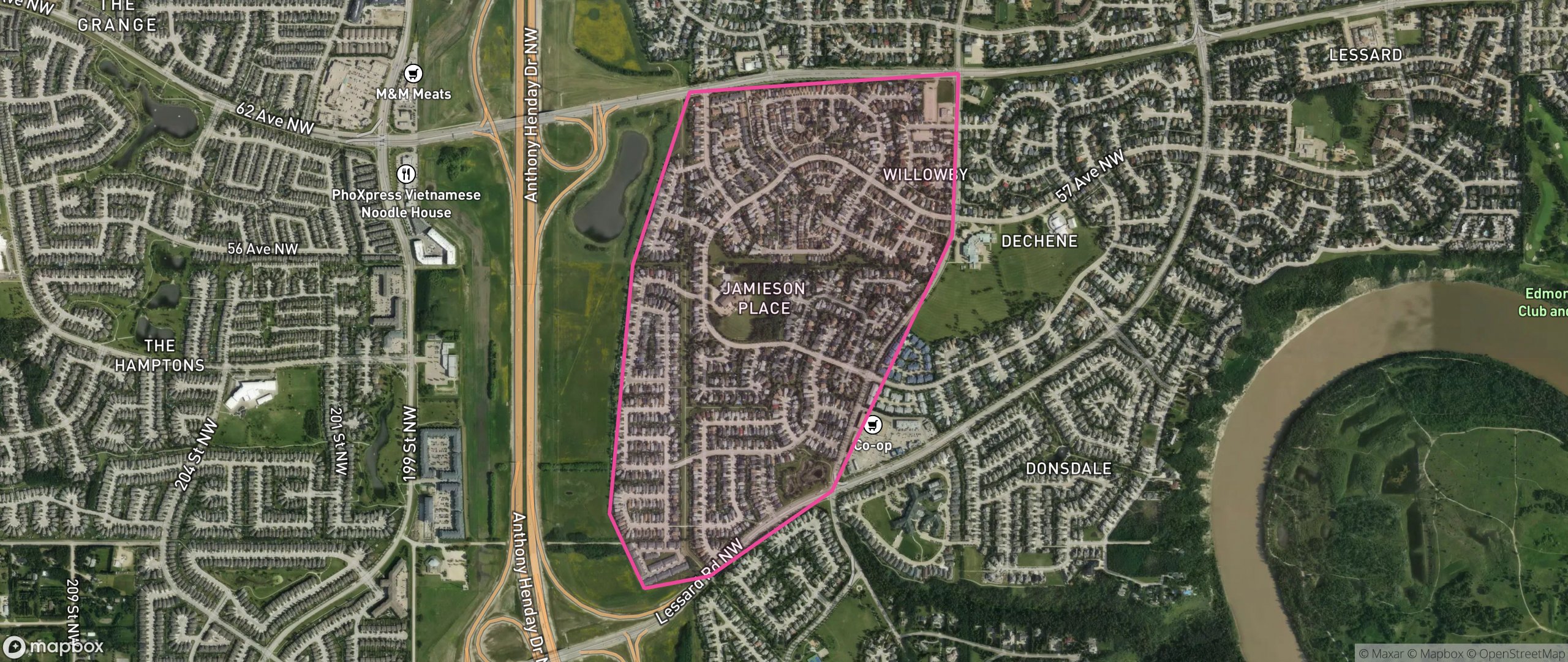 Map of Jamieson Place, Edmonton showing the community boundary