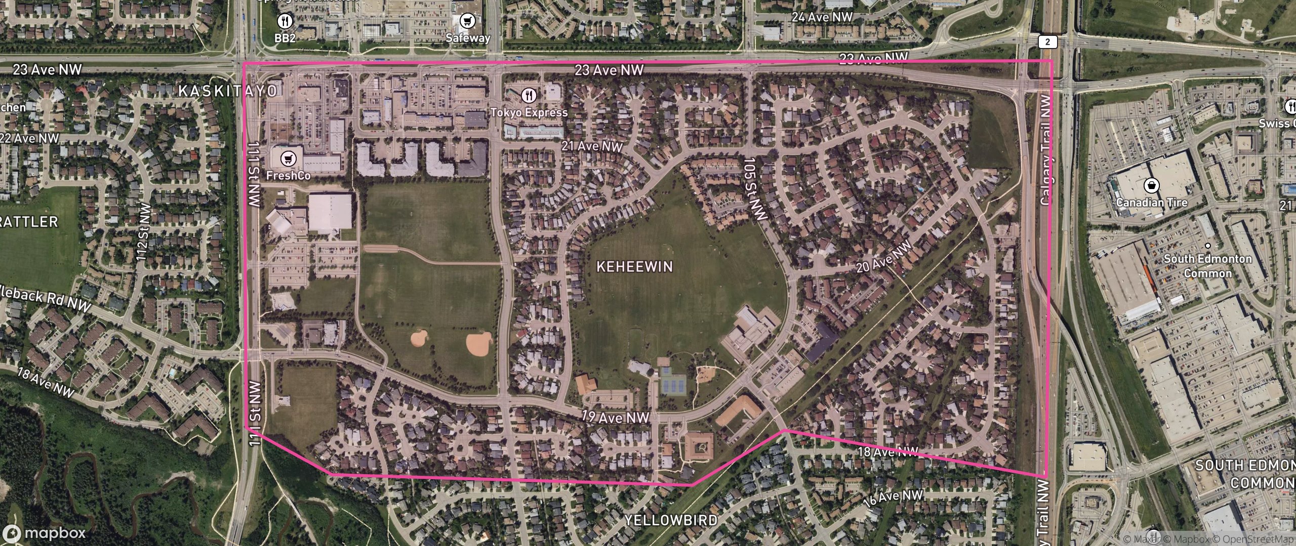 Map of Keheewin, Edmonton showing the community boundary