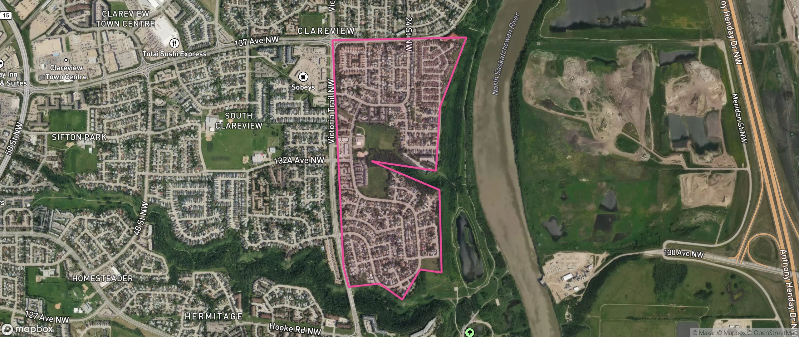 Map of Kernohan, Edmonton showing the community boundary